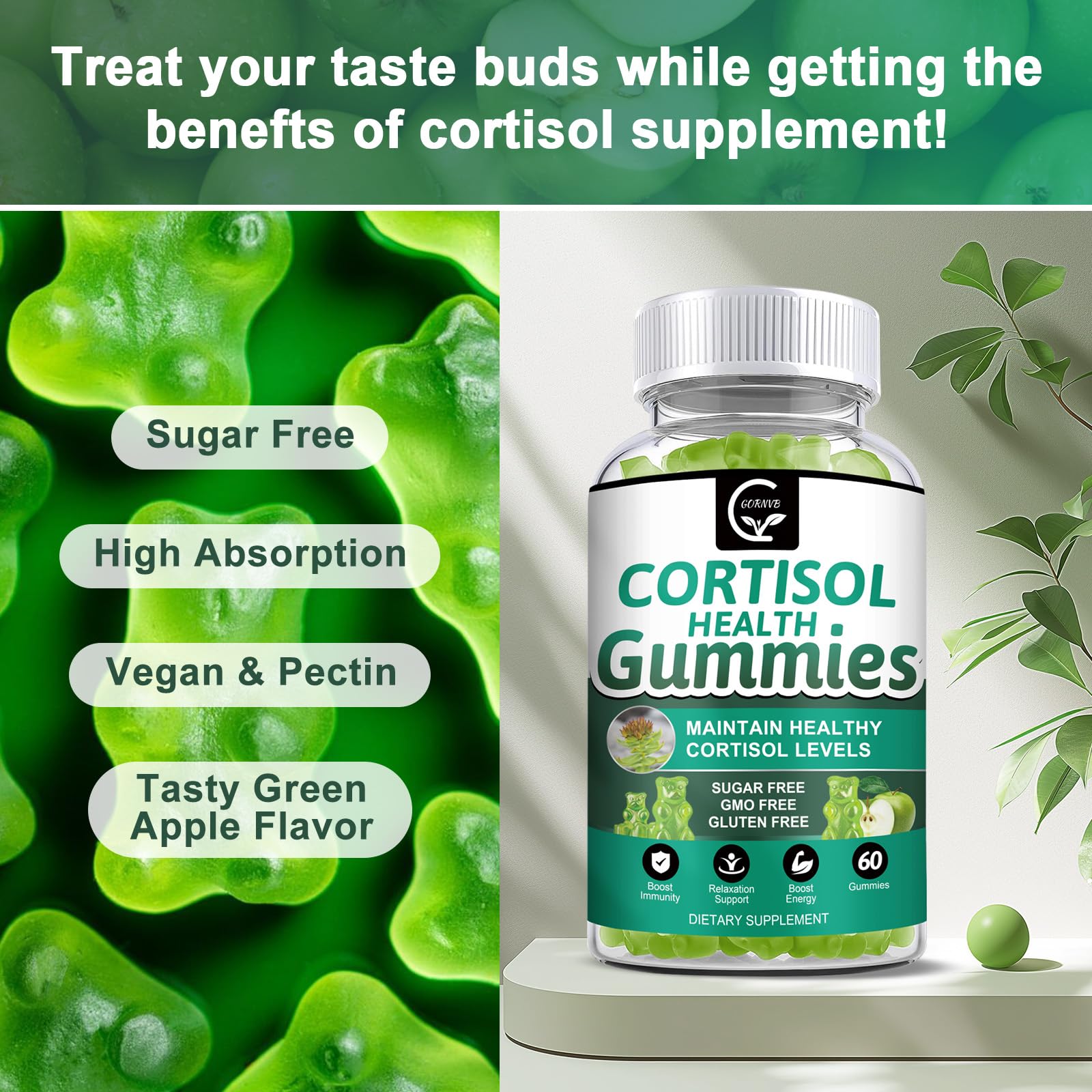 GORNVB Cortisol Gummies, Cortisol Supplement for Women with Magnesium, Ashwagandha, Rhodiola, Phosphatidylserine, L-Theanine, Black Pepper, Vitamin C & B6 - Relaxation, Focus, Sleep Support - 2 Pack GORNVB Au supplements