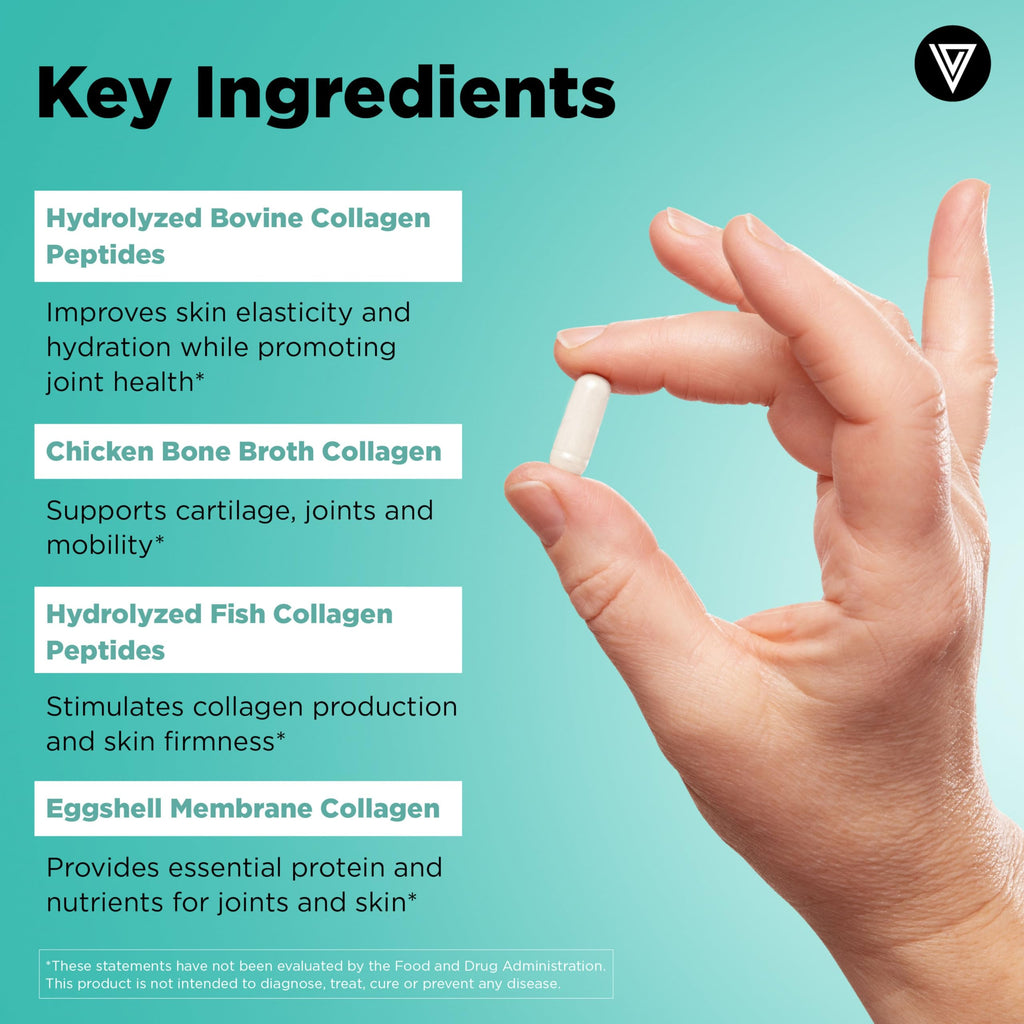 Vital Vitamins Multi Collagen Capsules - Type I, II, III, V, X - Grass-Fed, Collagen Peptides Supplements, Non-GMO - for Men & Women - 150 Count Vital Vitamins Au supplements