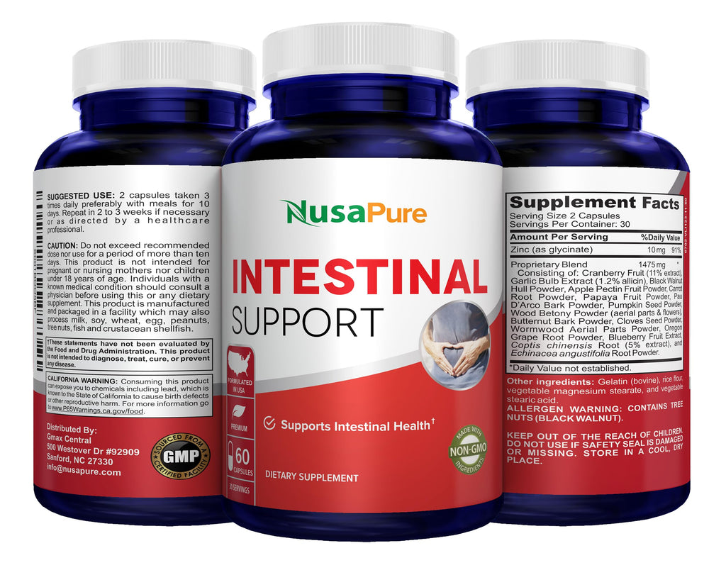 NusaPure Intestinal Support for Humans (Non-GMO), Wormwood, Garlic, Black Walnut Hull, 60 Capsules NusaPure Au supplements