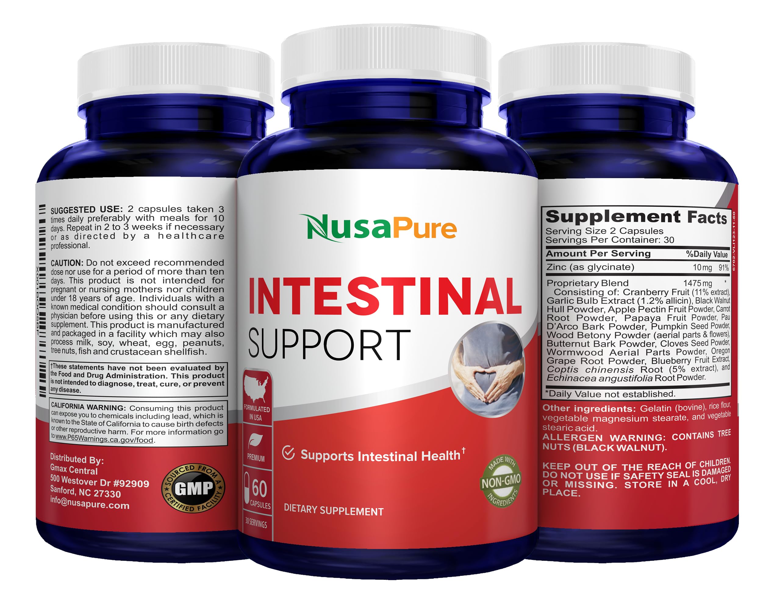 NusaPure Intestinal Support for Humans (Non-GMO), Wormwood, Garlic, Black Walnut Hull, 60 Capsules NusaPure Au supplements