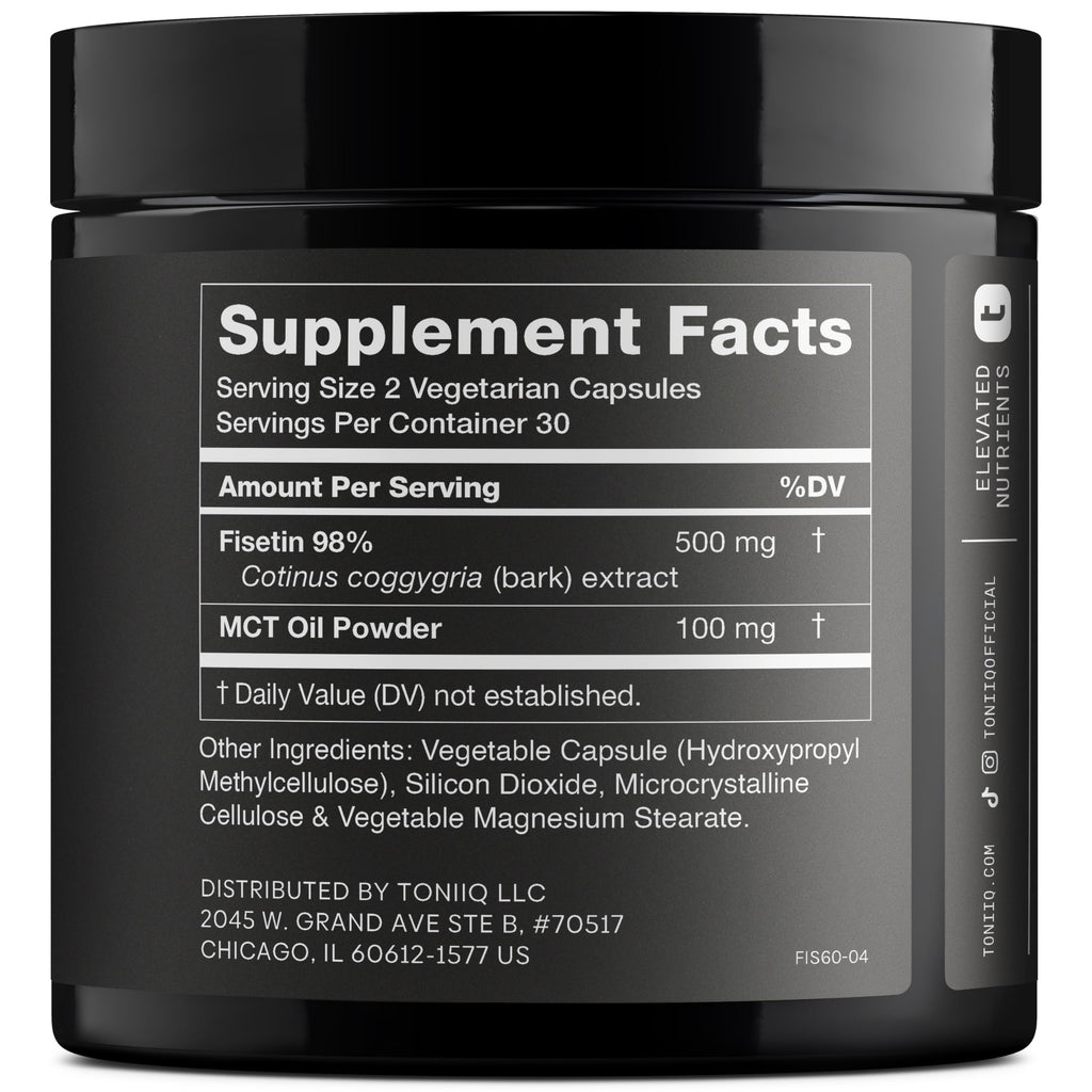 Toniiq Ultra High Purity Fisetin 500mg - 98%+ Higly Purified & Bioavailable Fisetin Supplement with MCT Oil for Absorption - Third-Party Tested Senolytic Supplements for Aging Support - 60 Capsules Toniiq Au supplements