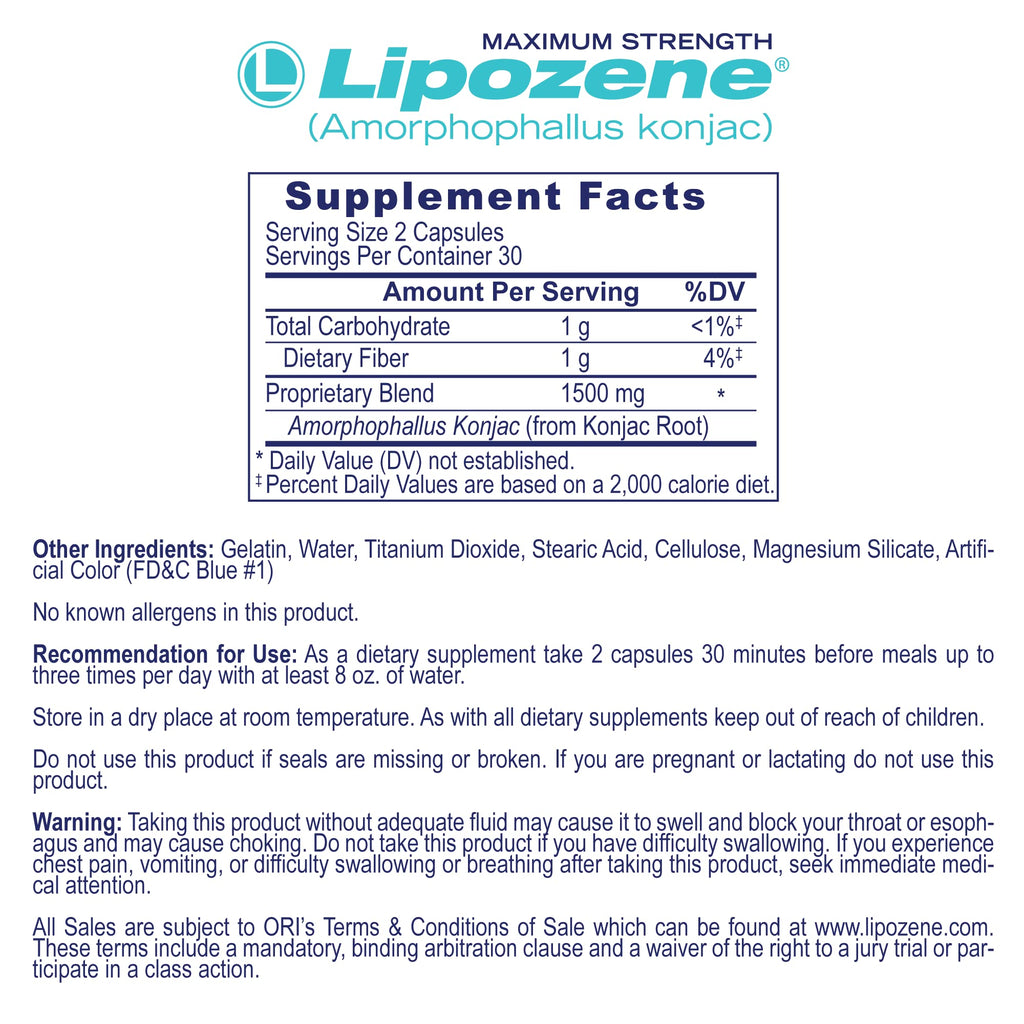 Lipozene Weight-Management Fiber Supplement, 60 Capsules | Non-Stimulant Glucomannan Formula for Healthy Lifestyle Support