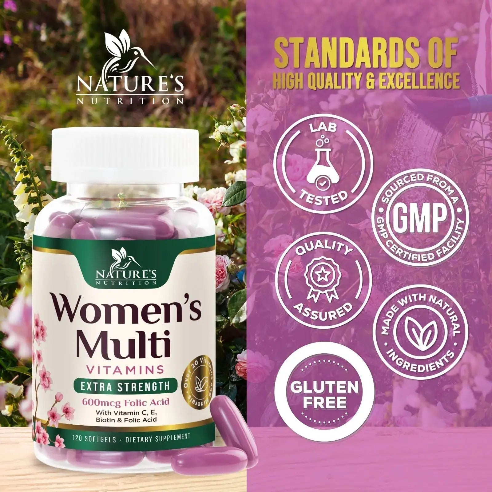Multivitamin for Women - Complete Daily Womens Multivitamins with Calcium, Folic Acid, Vitamin A, C, D, E, & B Vitamins Nature's Nutrition Au supplements