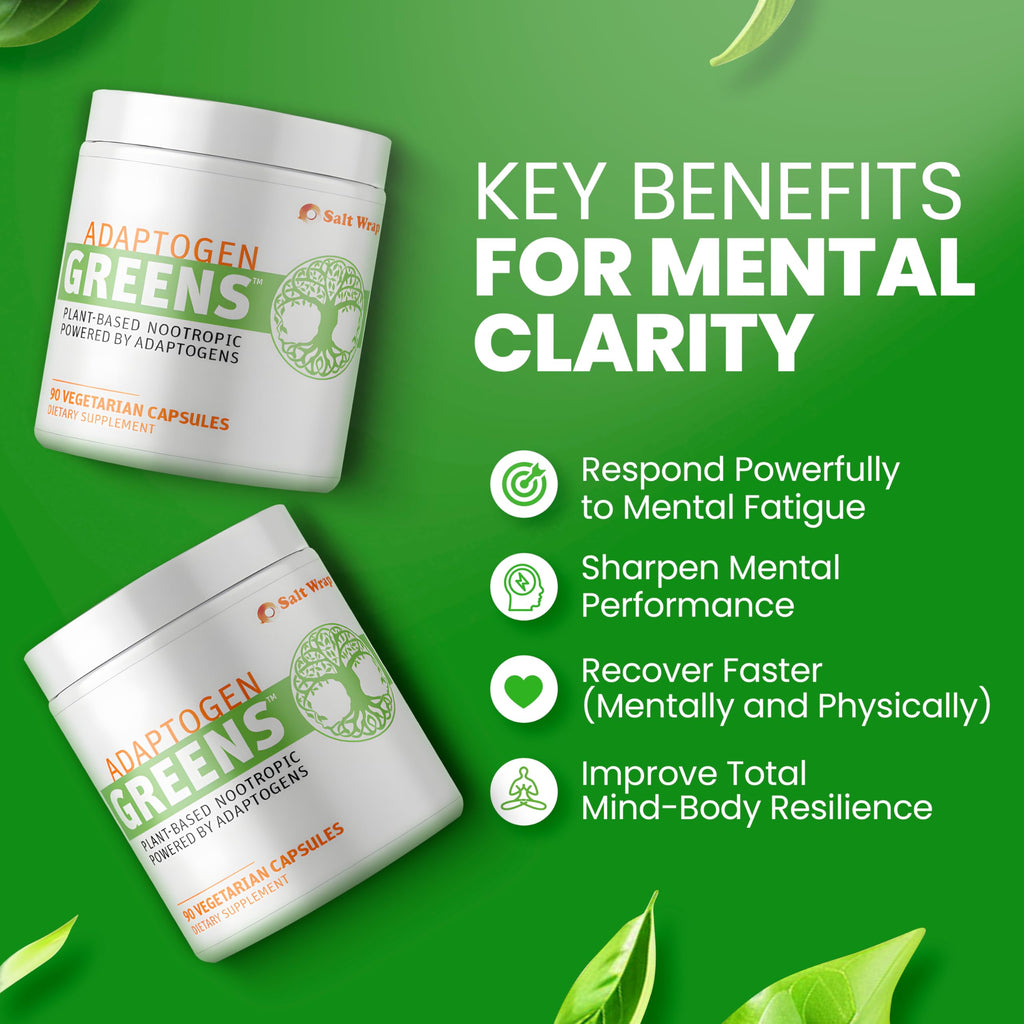 SaltWrap Adaptogen Greens - Mind-Body Resilience Formula - Caffeine-Free Nootropic for Stress, Focus, and Cognitive Performance - 90 Capsules SaltWrap Au supplements
