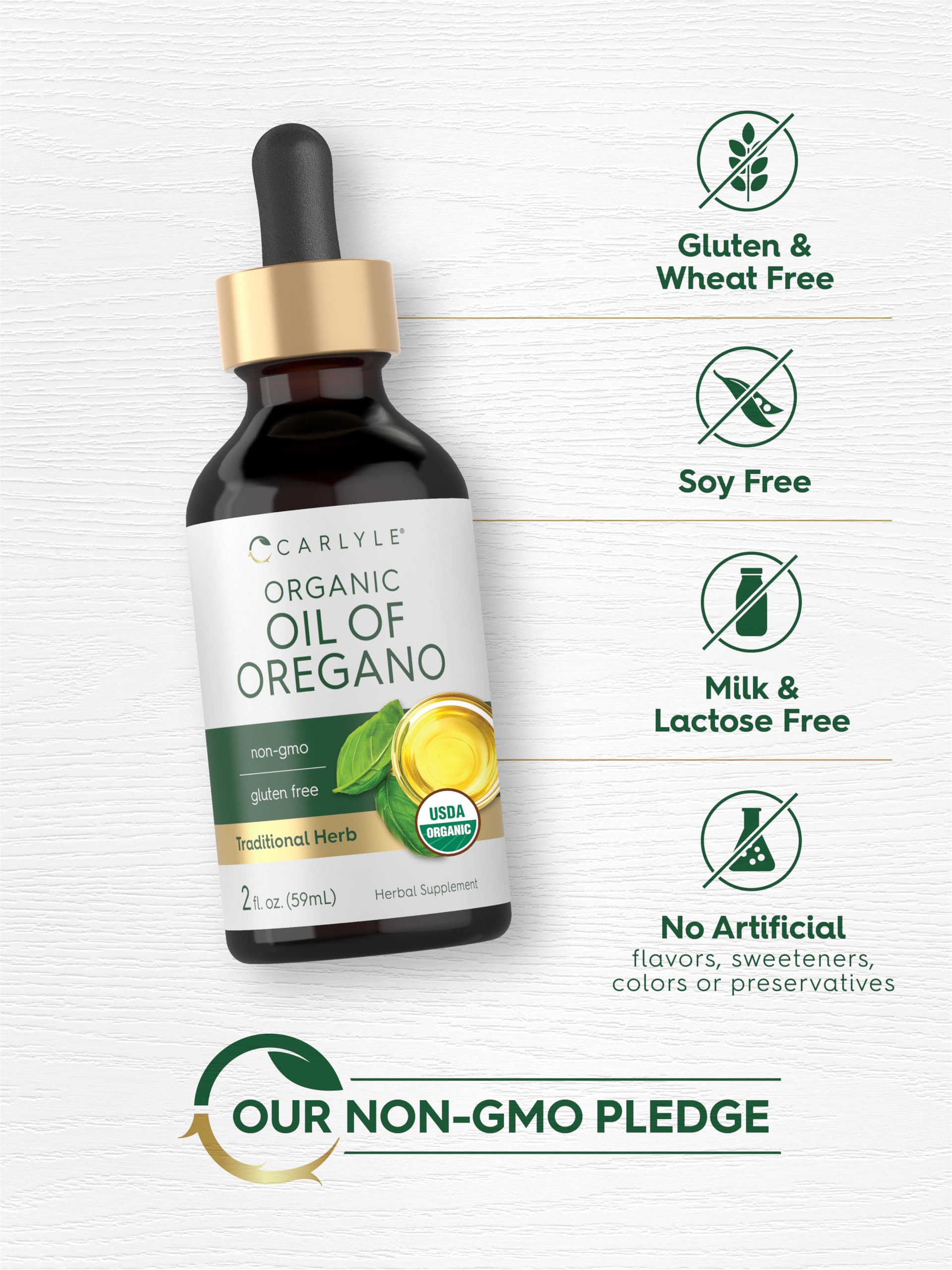 Carlyle Organic Oil of Oregano Liquid Drops - 2 fl oz - 1 Year Supply | Vegan Herbal Supplement | Non-GMO, Gluten Free