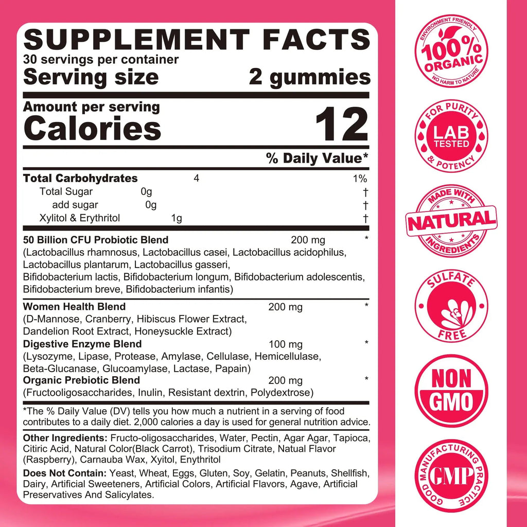 Probiotics for Women Gummies, Sugar Free Vaginal Probiotics 50 Billion CFU 10 Strains w/ Cranberry NEVISS Au supplements