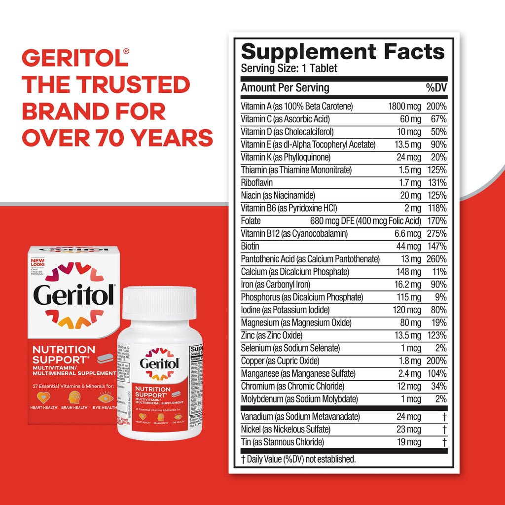 Geritol, Multivitamin Supplement, Contains B-Vitamins, Antioxidants, Vitamins C, E & D and Iron, 26 Essential Vitamins and Minerals, Gluten-Free