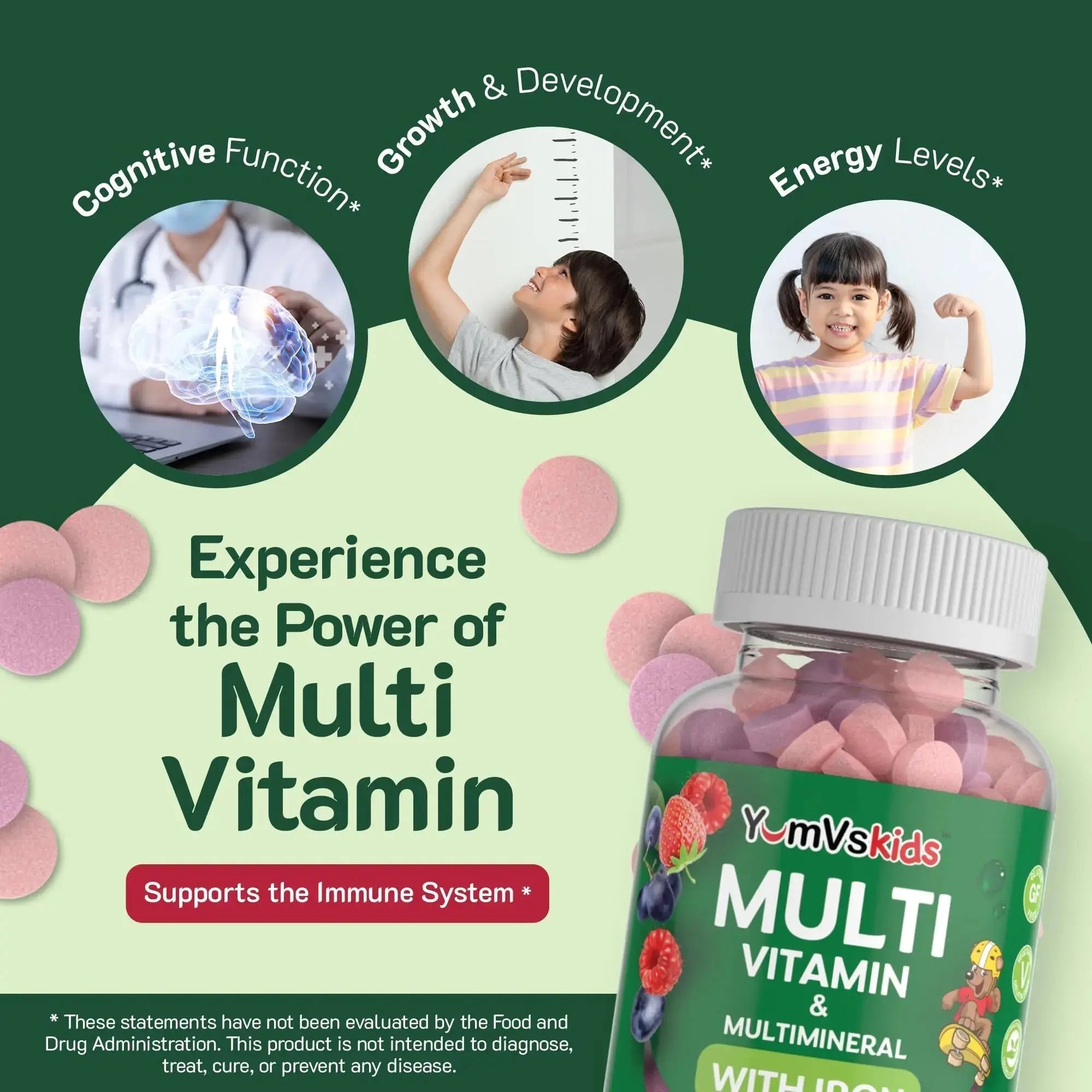 YUM-V'S Probiotics & Multivitamin Bundle for Kids – Probiotic with Prebiotic Fiber Chocolate Bears + Multivitamin & Multimineral with Iron Chewables – Digestive, Immune & Overall Health Support YUM-V'S Au supplements