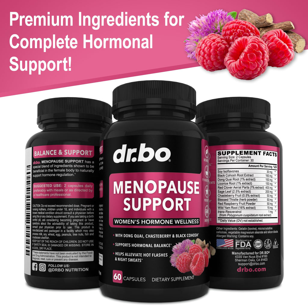 Menopause Supplements for Women Support Pills - Natural Menopause Relief for Hot Flashes, Night Sweats & Mood Swings with Dong Quai, Chasteberry & Black Cohosh - Hormone Balance for Women Supplement DR. BO Au supplements