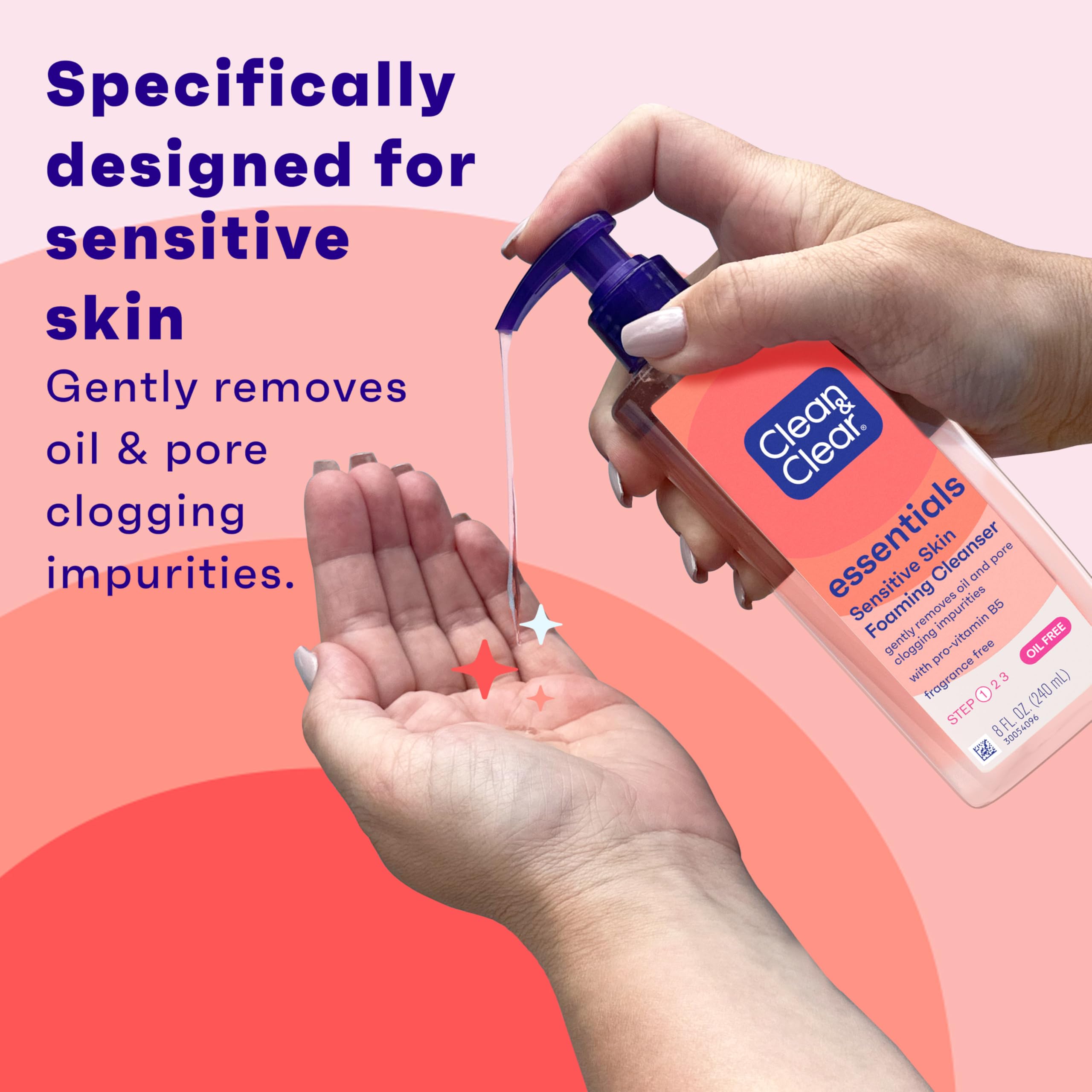 Clean & Clear Essentials Oil-Free Foaming Facial Cleanser, Daily Foaming Face Wash with Pro-Vitamin B5 for Sensitive Skin
