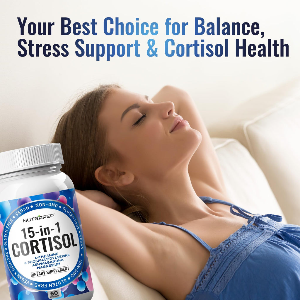 NutraPep Cortisol Detox Supplement Men Women - Reduce Lower Cortisol High Cortisol Reducer Blocker Control - Supports Stress Mood Rest Adrenal Calm Relax with Ashwagandha L-Theanine Magnesium NutraPep Au supplements