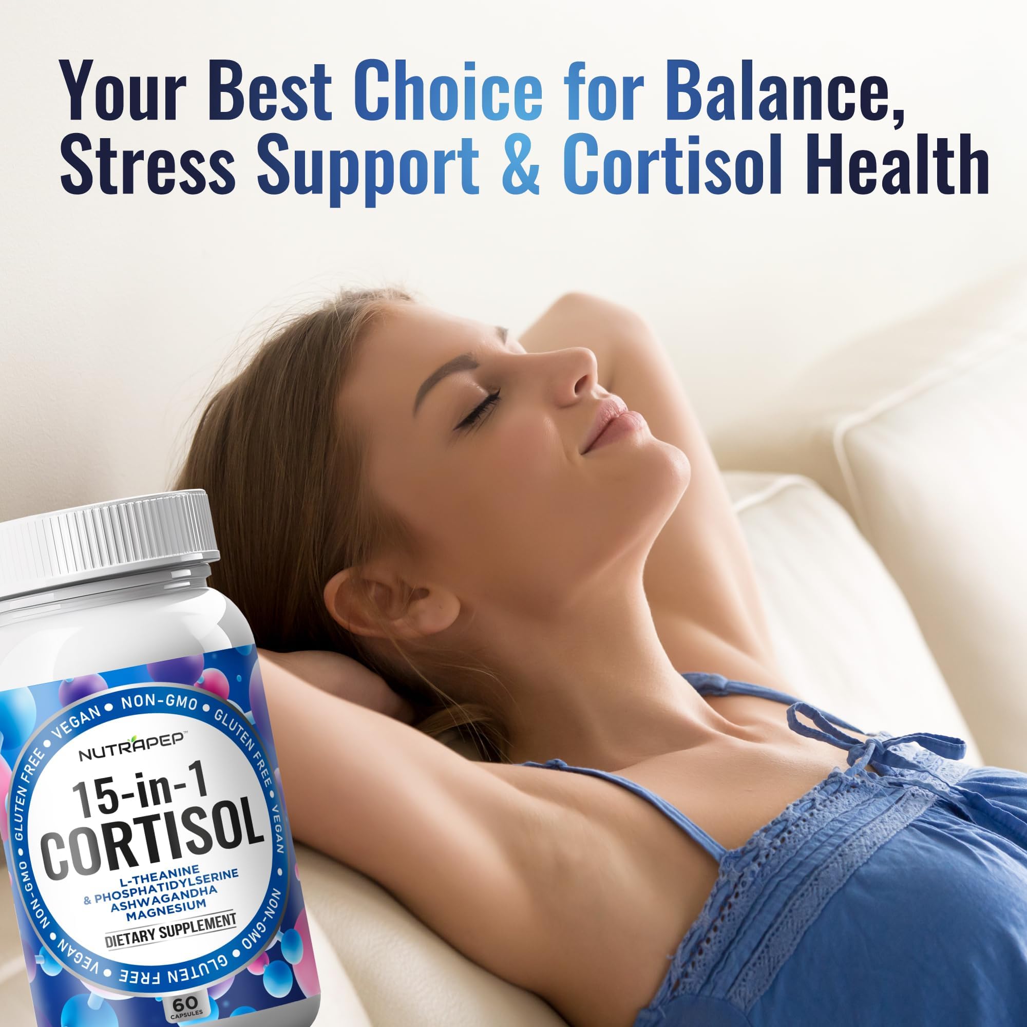 NutraPep Cortisol Detox Supplement Men Women - Reduce Lower Cortisol High Cortisol Reducer Blocker Control - Supports Stress Mood Rest Adrenal Calm Relax with Ashwagandha L-Theanine Magnesium NutraPep Au supplements