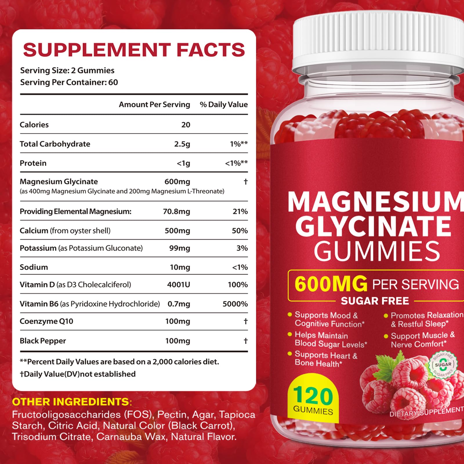 Magnesium Glycinate Gummies 600mg – Sugar-Free High Absorption Magnesium with L-Threonate, Supports Relaxation, Calm & Restful Sleep,