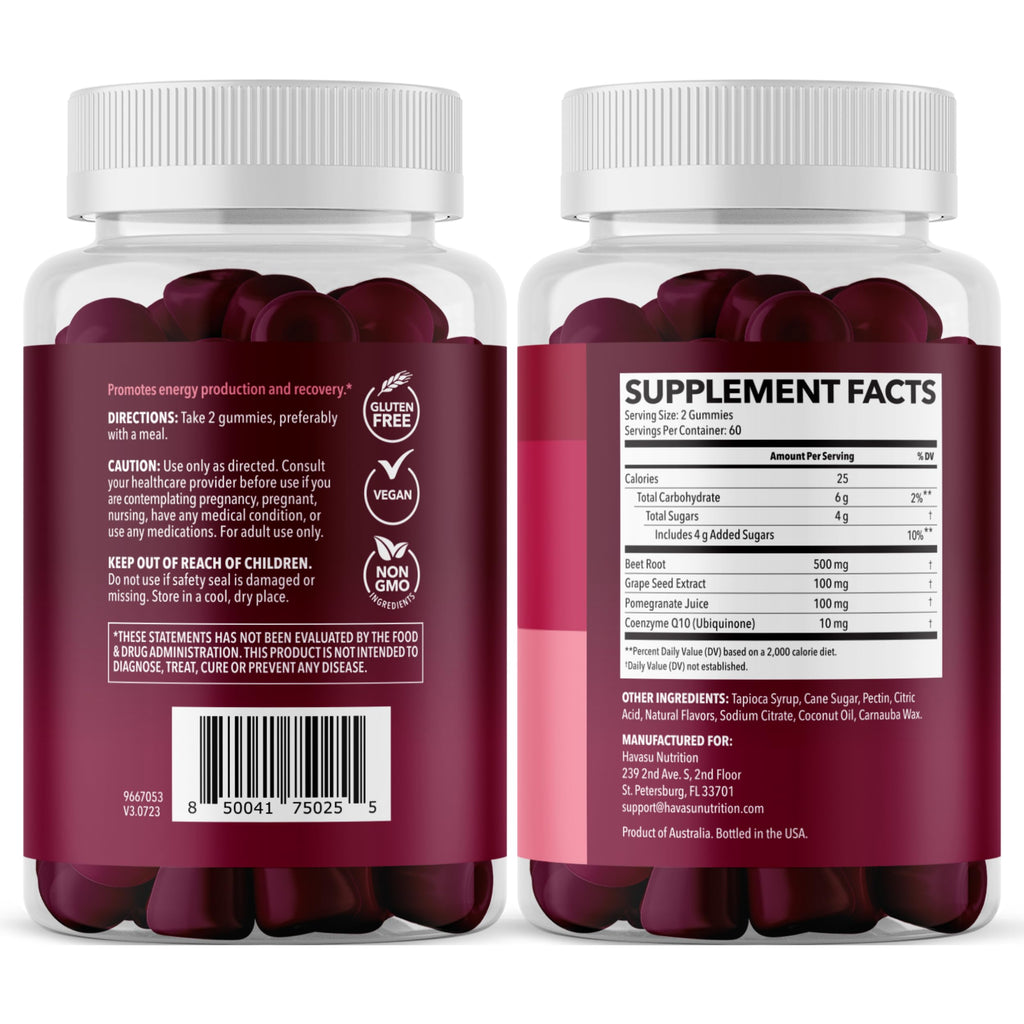 Beet Root Gummies with COQ10 & Pomegranate - Nitric Oxide Supplement for Men and Women - Beetroot for Endurance, Performance, Recovery - Vegan, Non-GMO, Gluten Free -