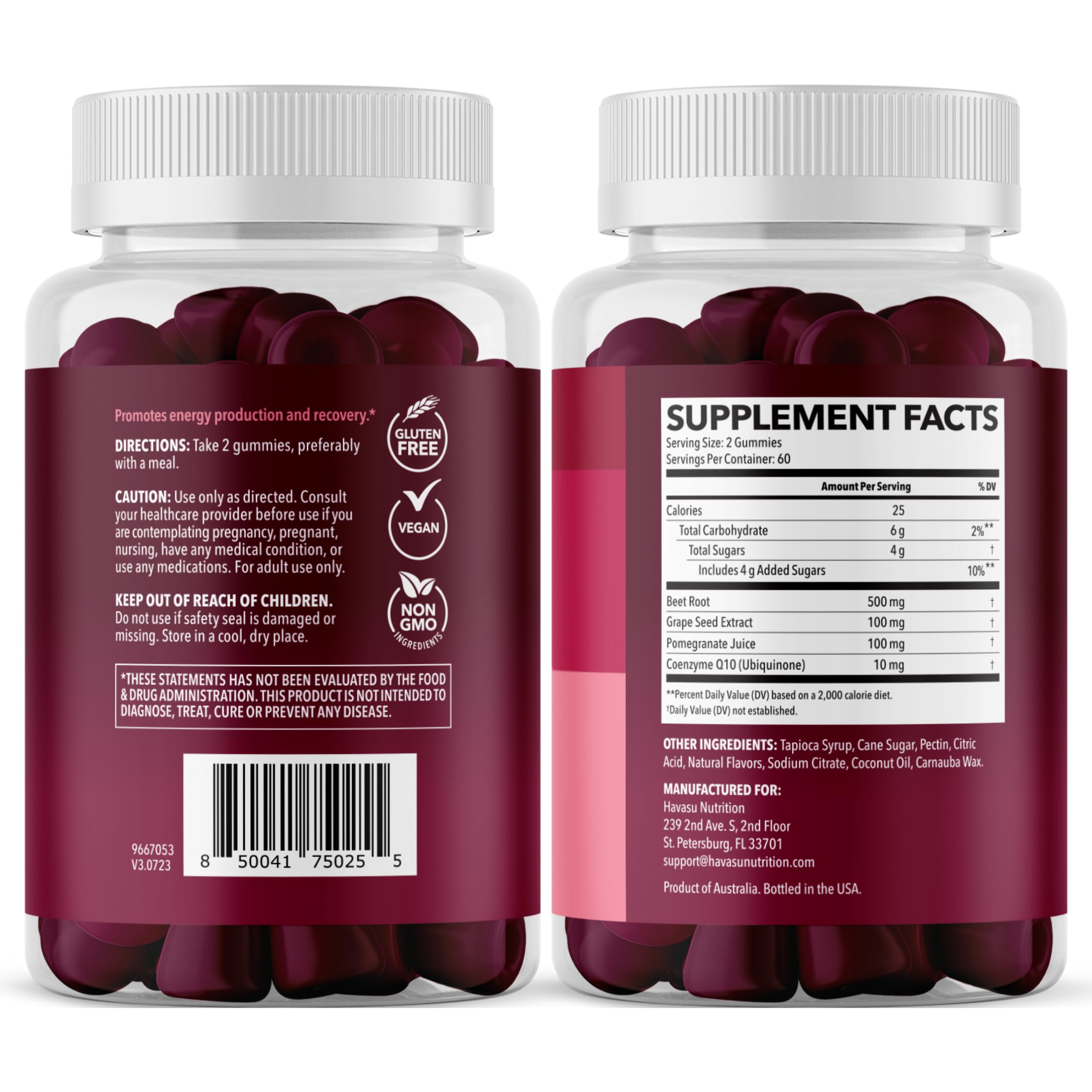 Beet Root Gummies with COQ10 & Pomegranate - Nitric Oxide Supplement for Men and Women - Beetroot for Endurance, Performance, Recovery - Vegan, Non-GMO, Gluten Free -