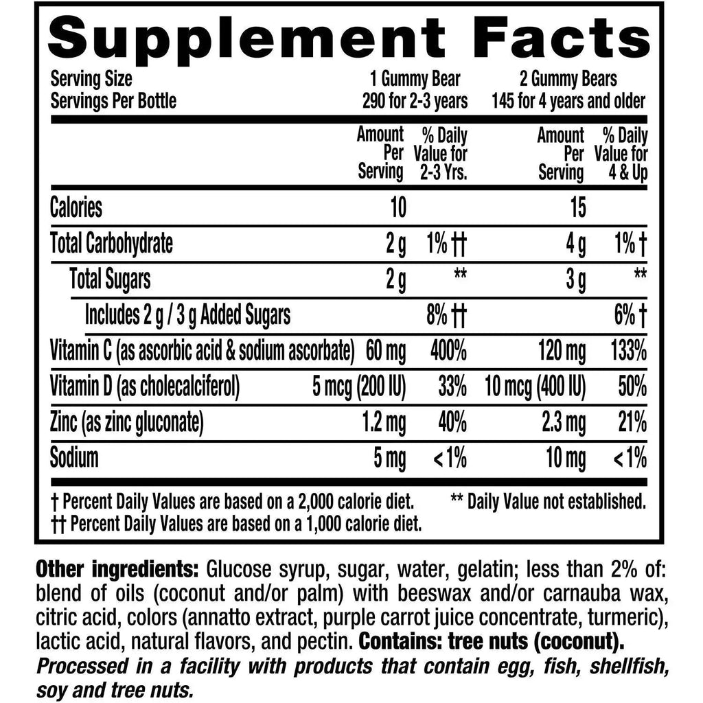 L'il Critter Kids' Immune C Plus Zinc and Vitamin D (290 Count) Vita Au supplements