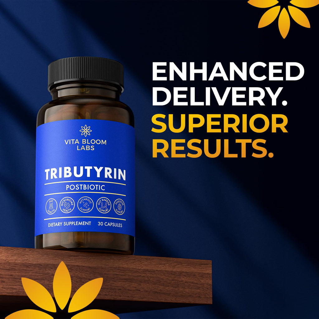 Tributyrin Supplement - Better Delivery & More Effective than Sodium Butyrate - Gut Health & Digestive Support - 3-in-1 Butyrate Postbiotics for Leaky Gut & Gut Barrier Support - 30 Capsules Vita Bloom Labs Au supplements