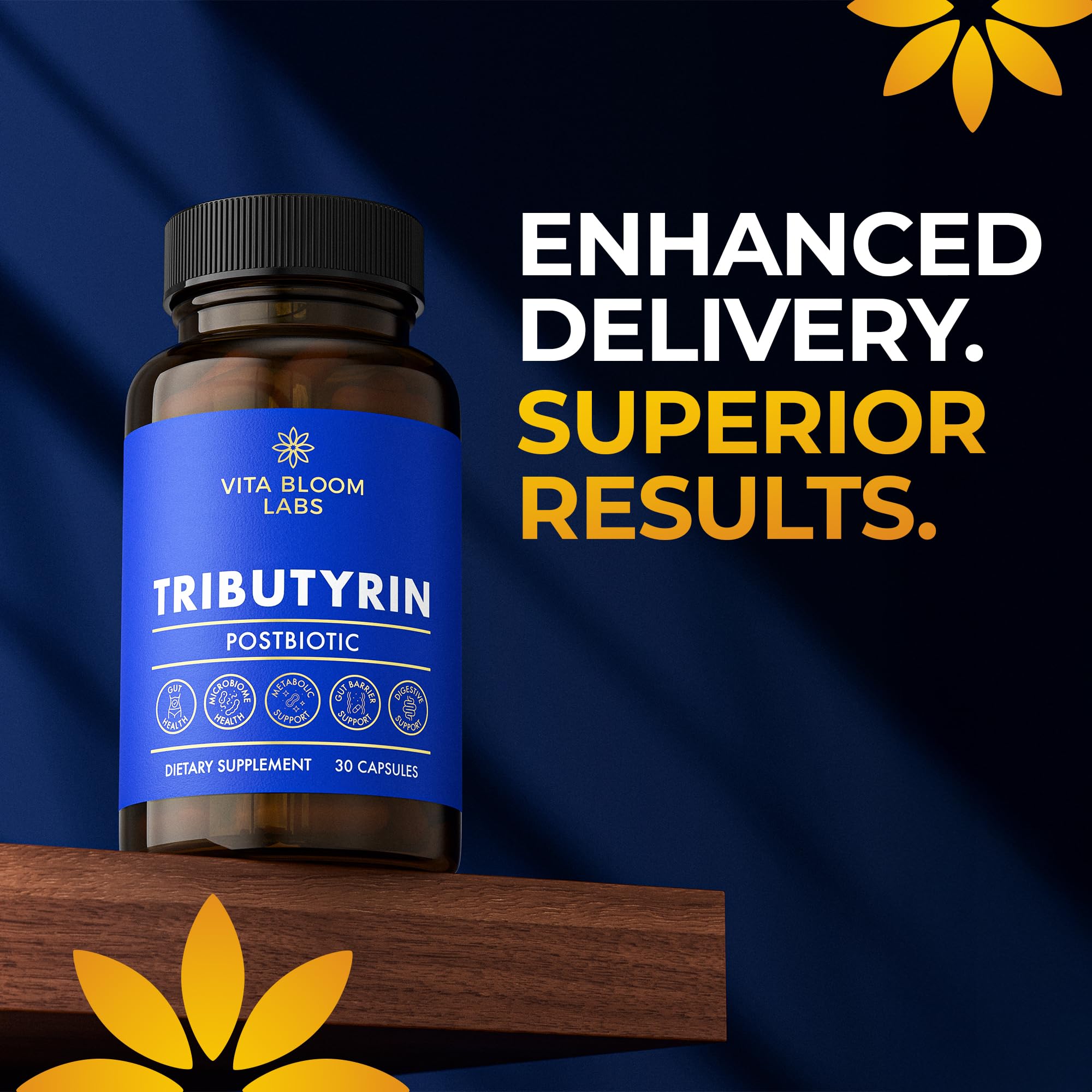 Tributyrin Supplement - Better Delivery & More Effective than Sodium Butyrate - Gut Health & Digestive Support - 3-in-1 Butyrate Postbiotics for Leaky Gut & Gut Barrier Support - 30 Capsules Vita Bloom Labs Au supplements