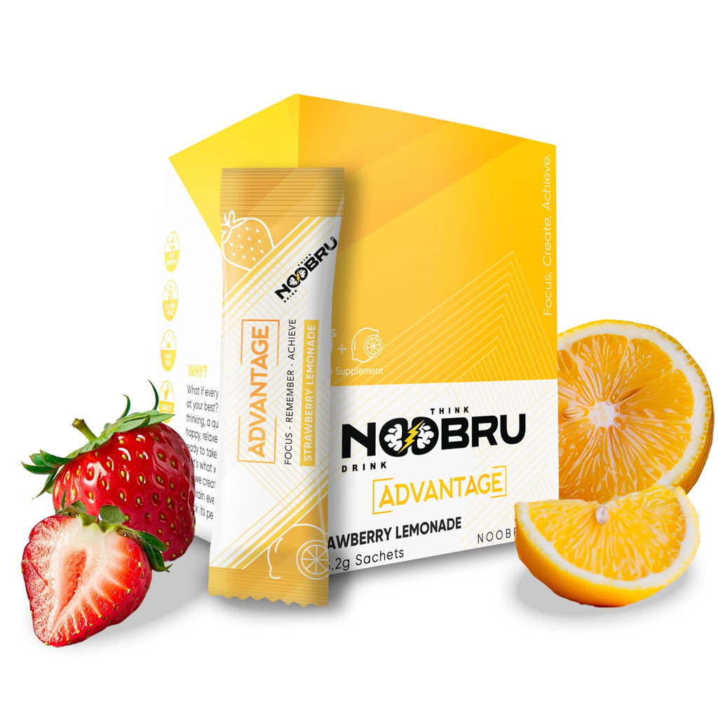 Noobru Аdvantage Nootropic - Delicious Nootropics Brain Supplement with 11 Active Ingredients - Natural Cognitive Enhancer - 20 Strawberry Lemonade Sachets - 1 Month Supply, 20 Count (Pack of 1) Noobru Au supplements