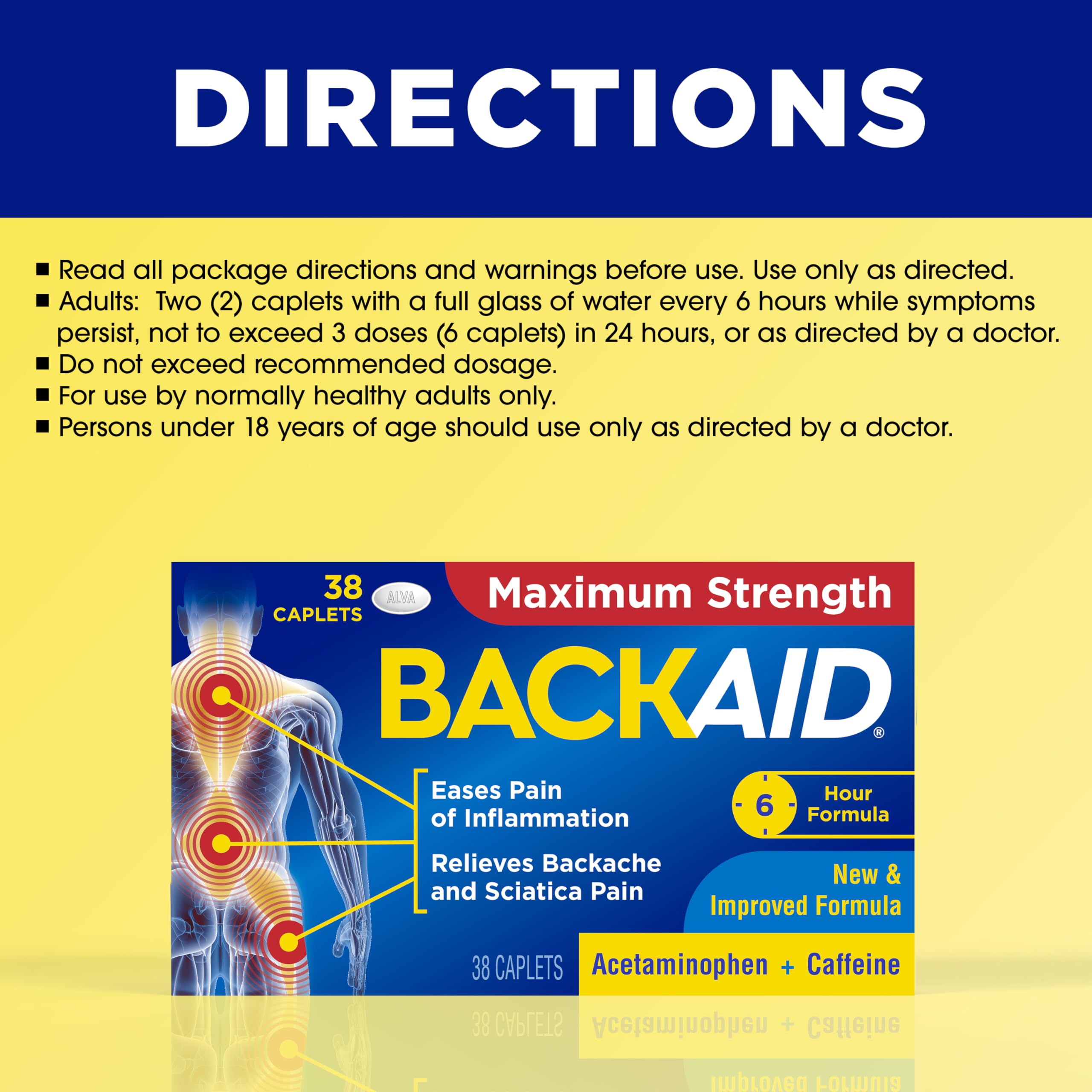 Backaid Maximum Strength Aspirin-Free Pain Relief from Backache, Sciatica and Leg Pain, Powerful Combination, Long-Lasting 6 Hour Formula, 38 Count Backaid Au supplements