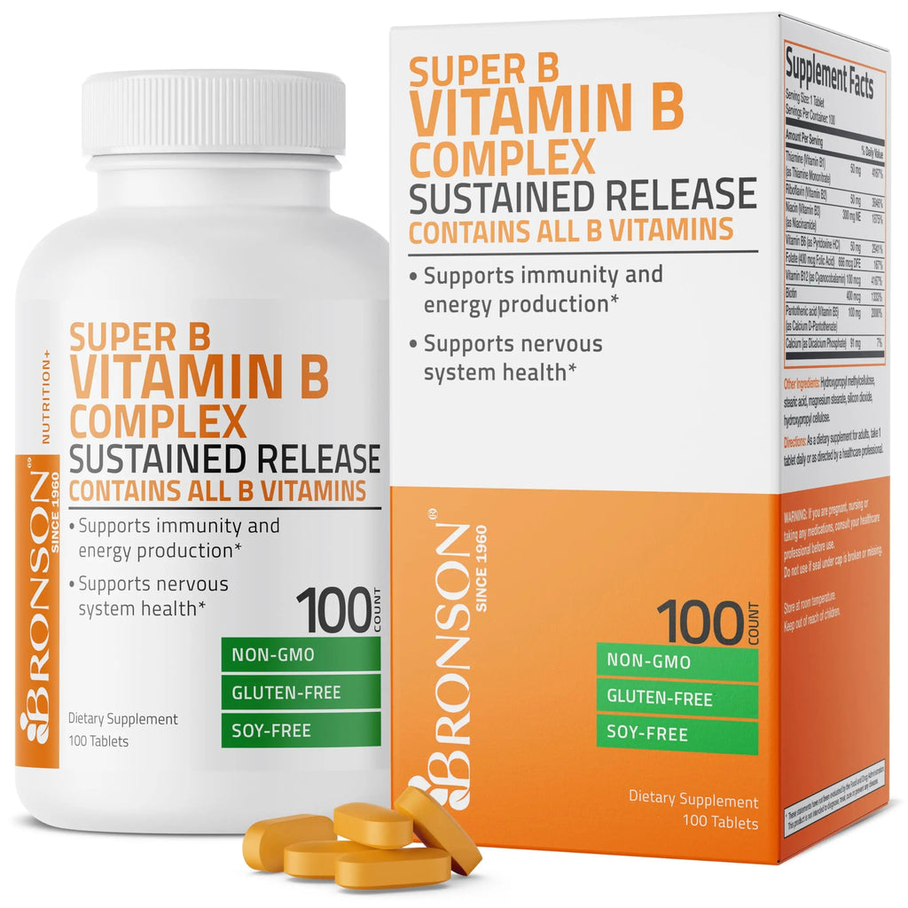 Bronson Super B Vitamin B Complex Sustained Slow Release Vitamin B1, B2, B3, B6, B9 Bronson Au supplements