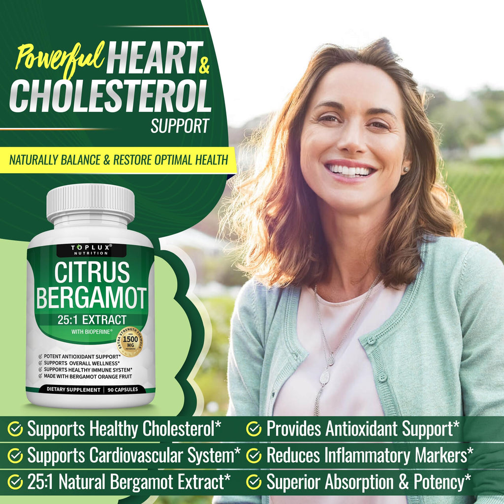 Citrus Bergamot Supplement 1500mg - 25:1 Bergamot Extract to Support Overall Health, Immune System, Potent Antioxidant High Absorption Natural
