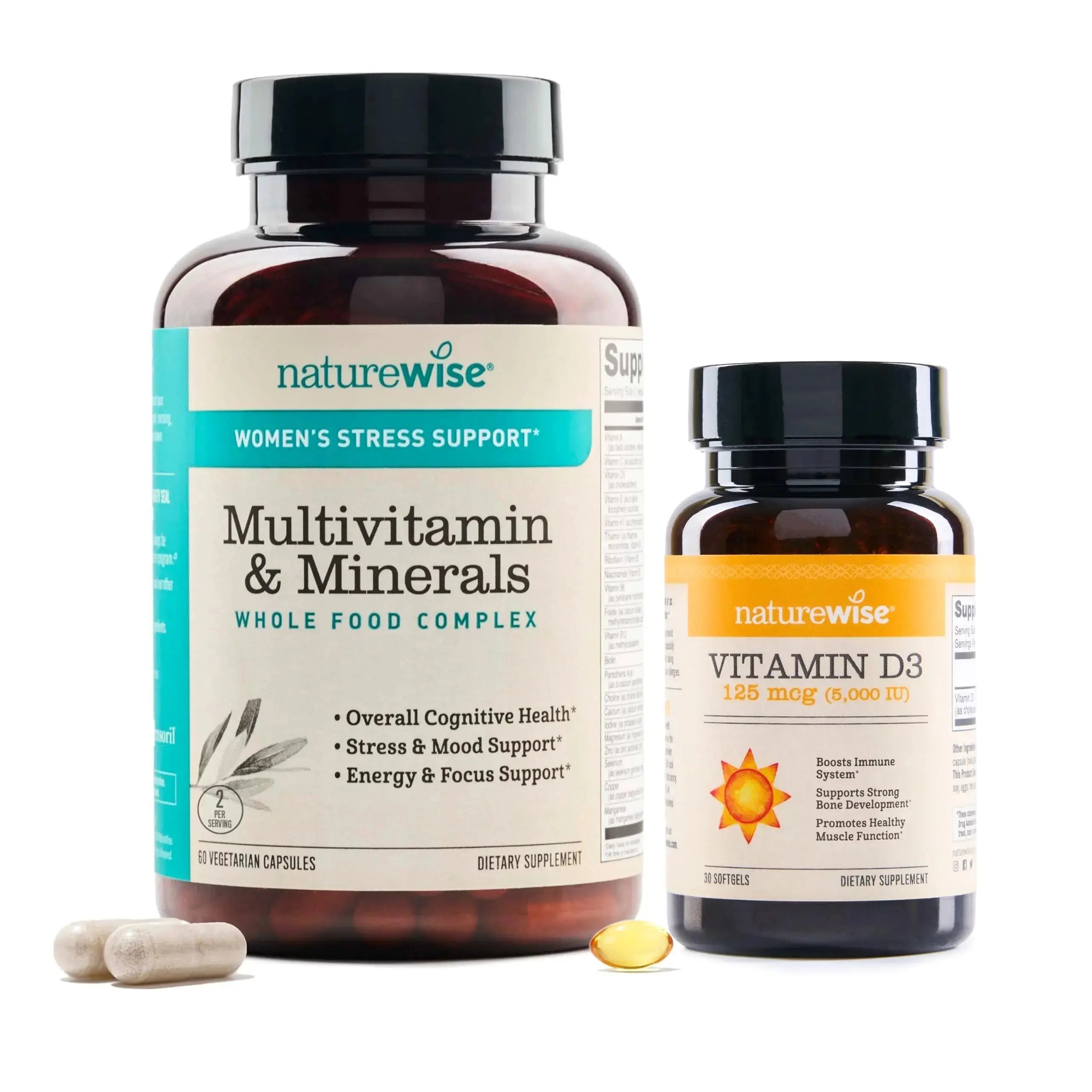 NatureWise [1 Multivitamin for Women Stress Support & Natural Minerals - 60 Capsules[30-Day Supply] + [1] Vitamin D3 5000iu + Organic Olive Oil - 30 Mini Softgels[30-Day Supply] NatureWise Au supplements