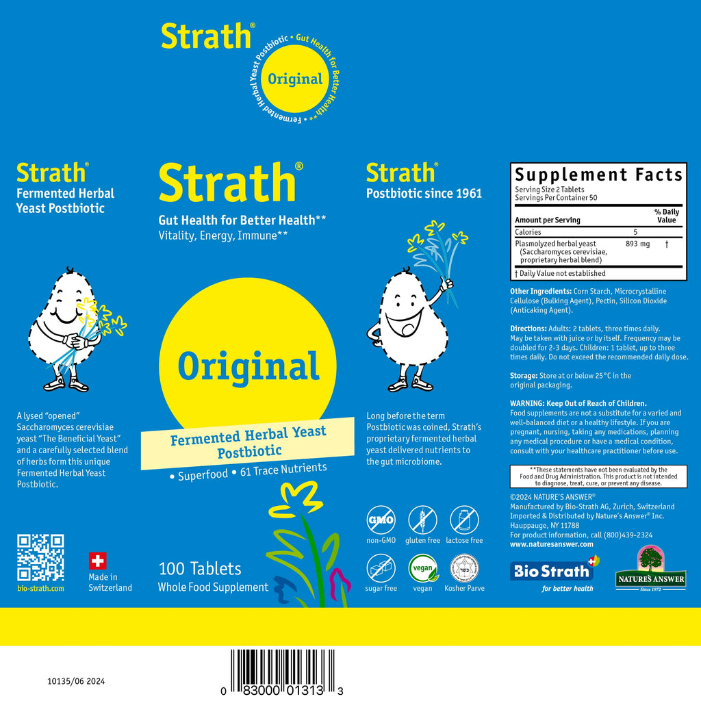 Strath Nutritional Yeast Tablets - Vegetarian, Lactose Free, Artificial Additive Free - Digestive Support, Nutrient Absorption - Unflavored Daily Supplement - Prebiotic and Postbiotic Bio-Strath Au supplements