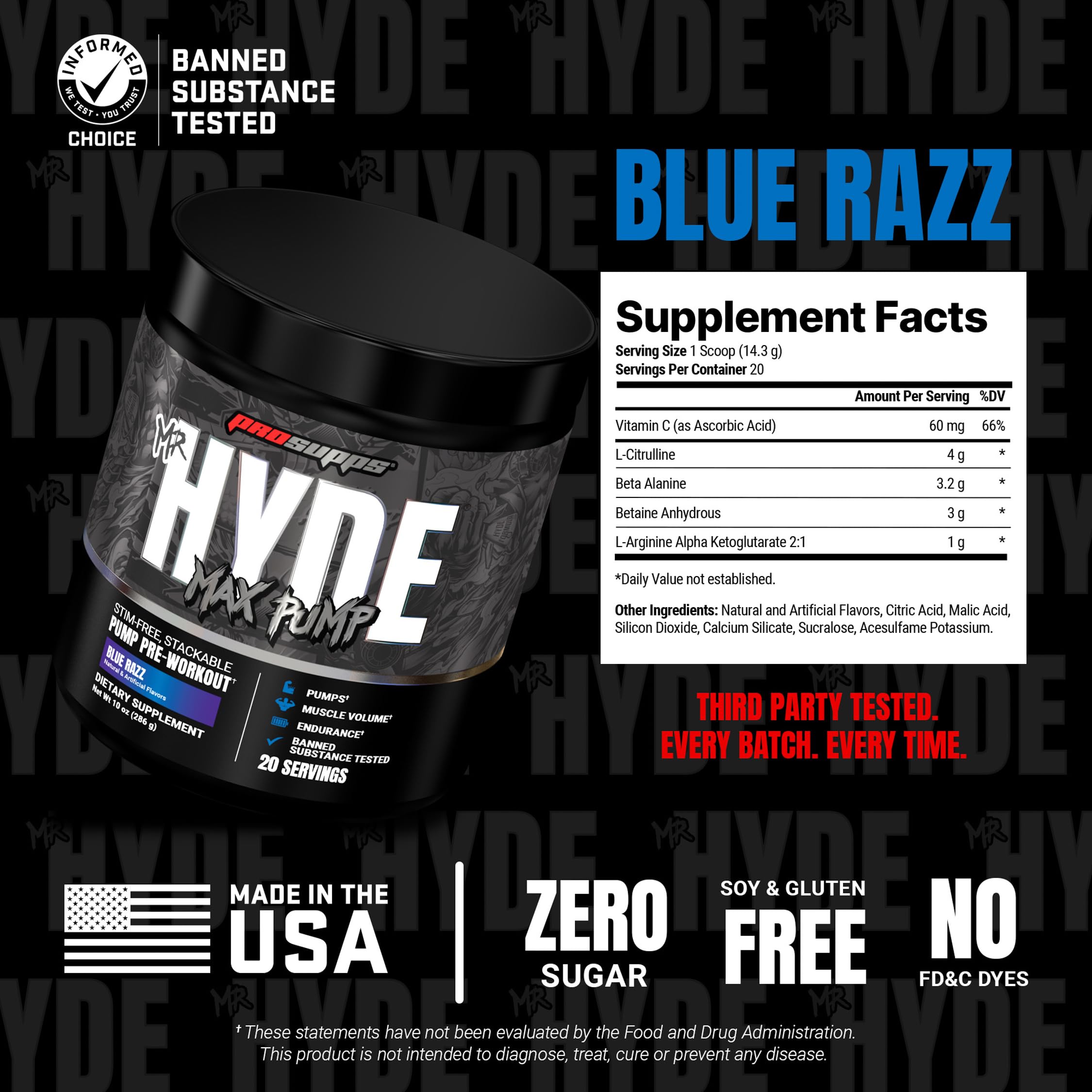 ProSupps Mr. Hyde Max Pump Pre Workout Powder - Stim-Free Preworkout Supports Blood Flow, Muscle Volume & Endurance - Caffeine-Free Nitric Oxide Gym & Fitness Supplements