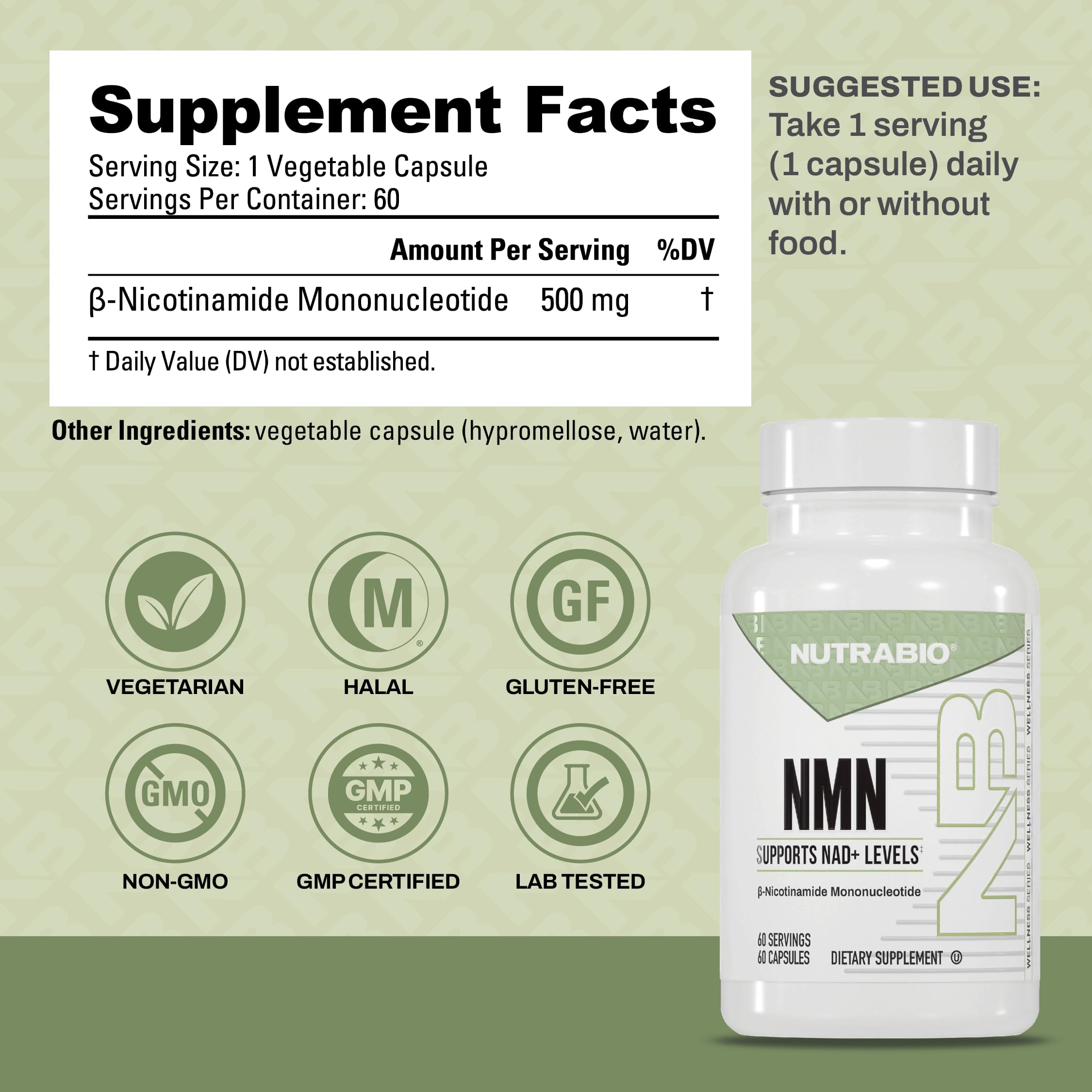 NutraBio NMN - NAD Supplement, Longevity Support, Boost NAD Levels, Increase Cellular Energy, Brain Health, Healthy Aging- 60 Servings- 60 Capsules NutraBio Au supplements