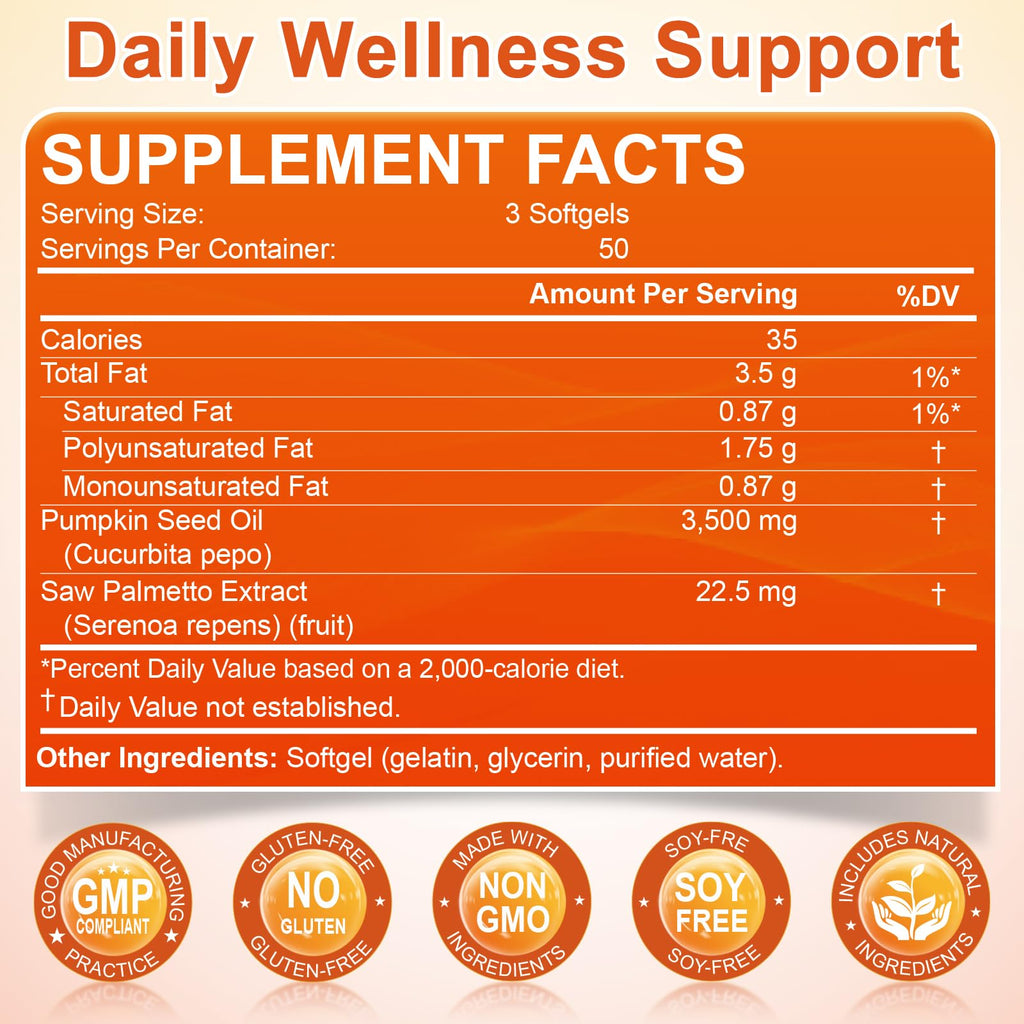 Pumpkin Seed Oil with Saw Palmetto, 3500mg Max Strength per Serving, 150 Softgels, Cold-Pressed with Essential Fatty Acids & Phytosterols, Supports Immune
