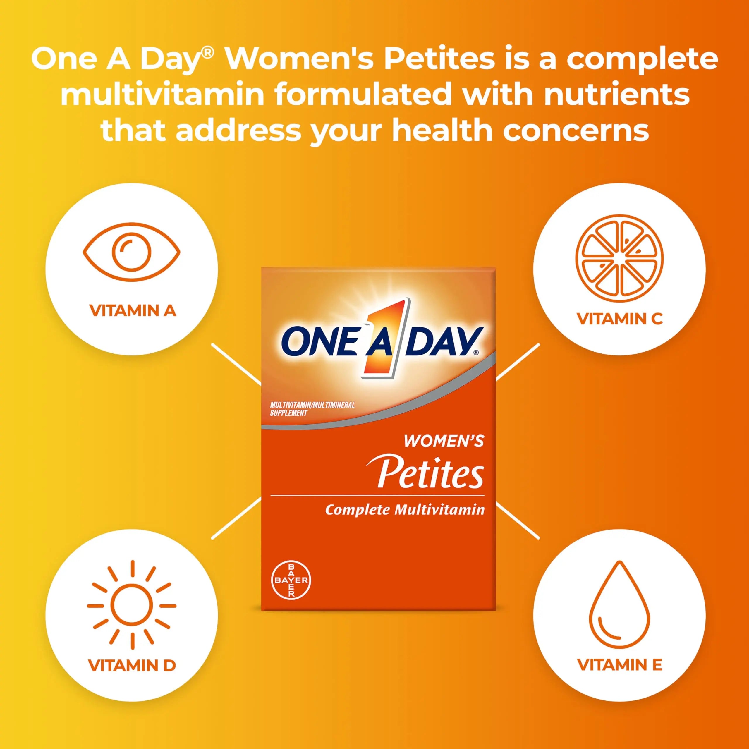 One A Day Women’s Petites Multivitamin,Supplement with Vitamin A, C, D, E and Zinc for Immune Health Support, B Vitamins, Biotin, Folate (as folic acid) ONE A DAY Au supplements