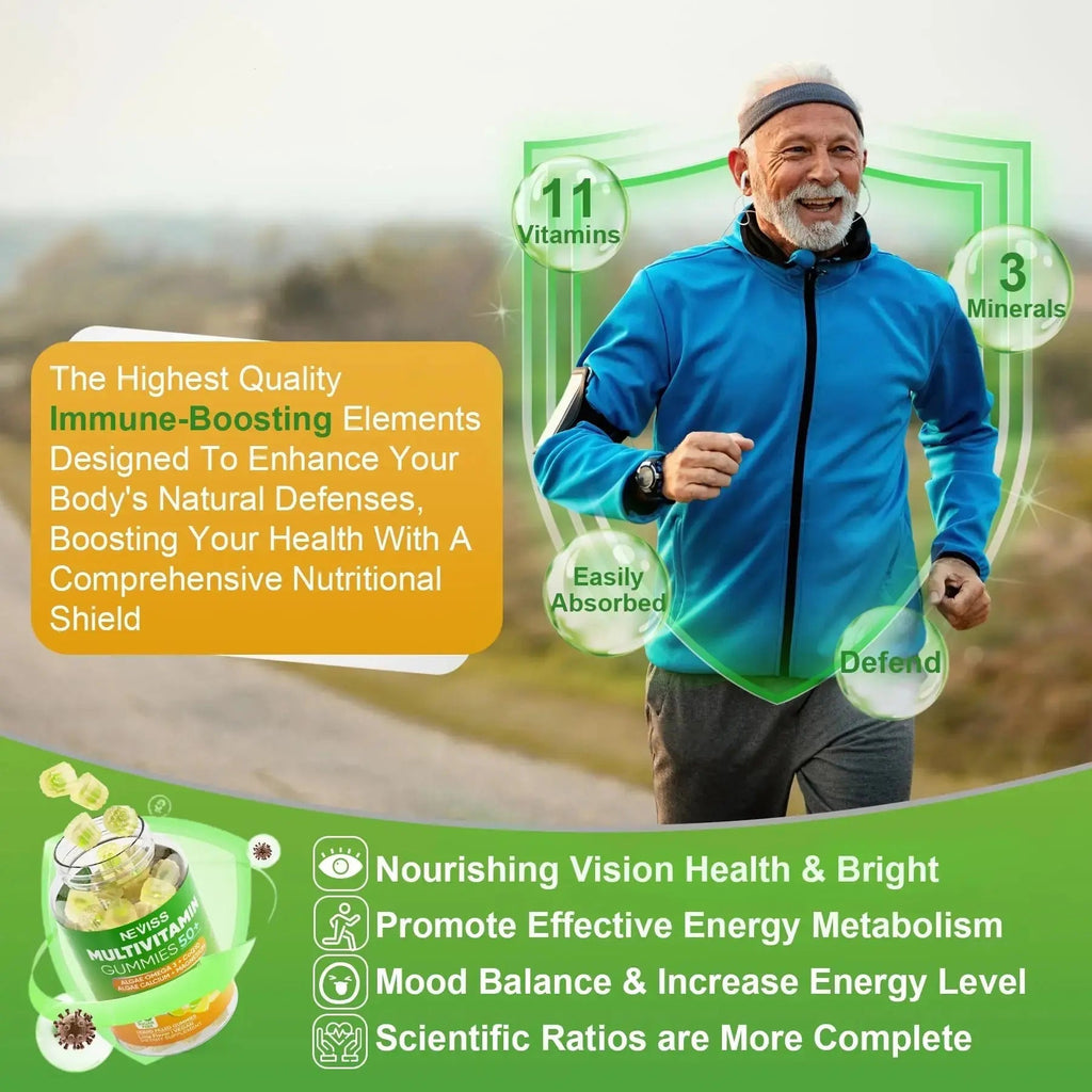 NEVISS 50+ Daily Gummy Multivitamin Algae Omega 3 & Calcium, CoQ10, Magnesium + Vitamin D3 5000IU Gummies 125mcg with Calcium 600mg, K2(MK7) 200mcg NEVISS Au supplements