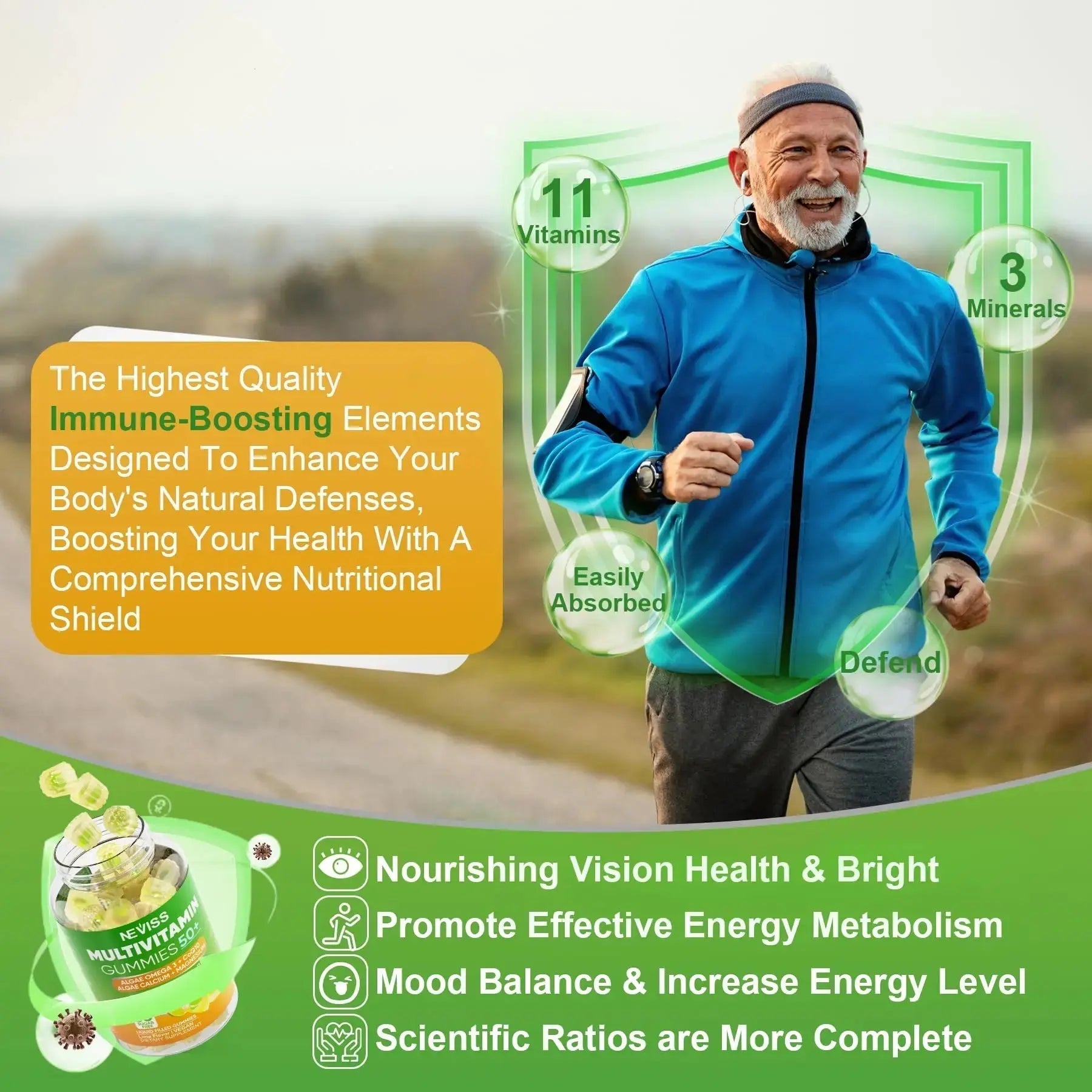 NEVISS 50+ Daily Gummy Multivitamin Algae Omega 3 & Calcium, CoQ10, Magnesium + Vitamin D3 5000IU Gummies 125mcg with Calcium 600mg, K2(MK7) 200mcg NEVISS Au supplements
