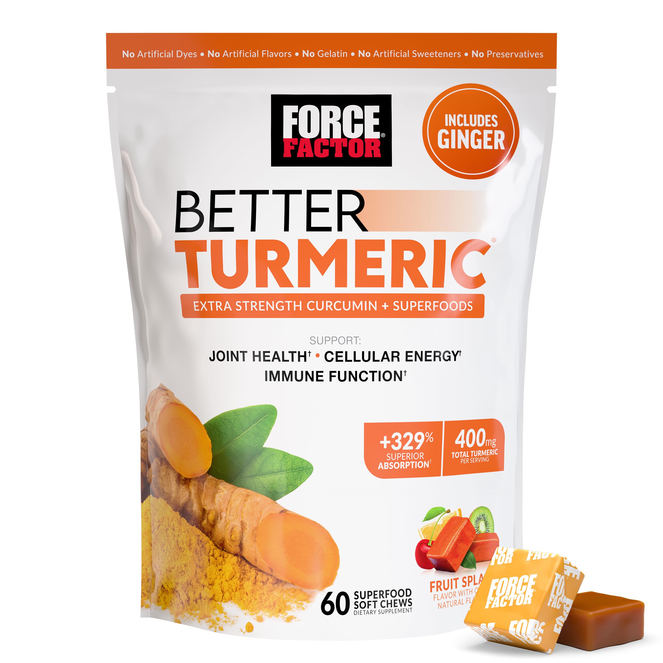FORCE FACTOR Better Turmeric Supplement 400mg with Black Pepper & Ginger, Extra Strength Joint Support, Superior Absorption