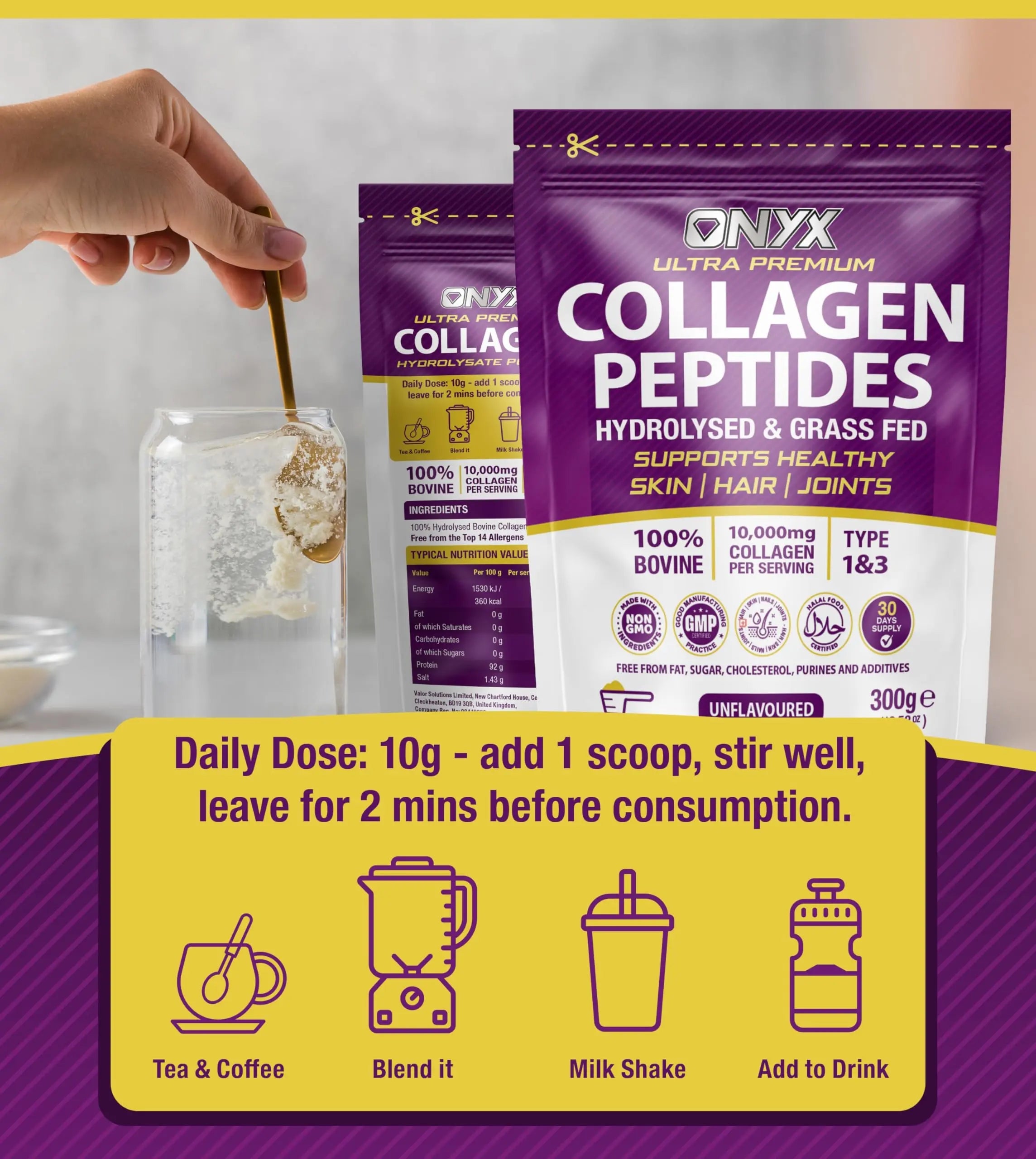 Collagen Powder 600g - 60 Servings - Collagen Peptides Supplement with High ONYX INGREDIENTS 101 Au supplements