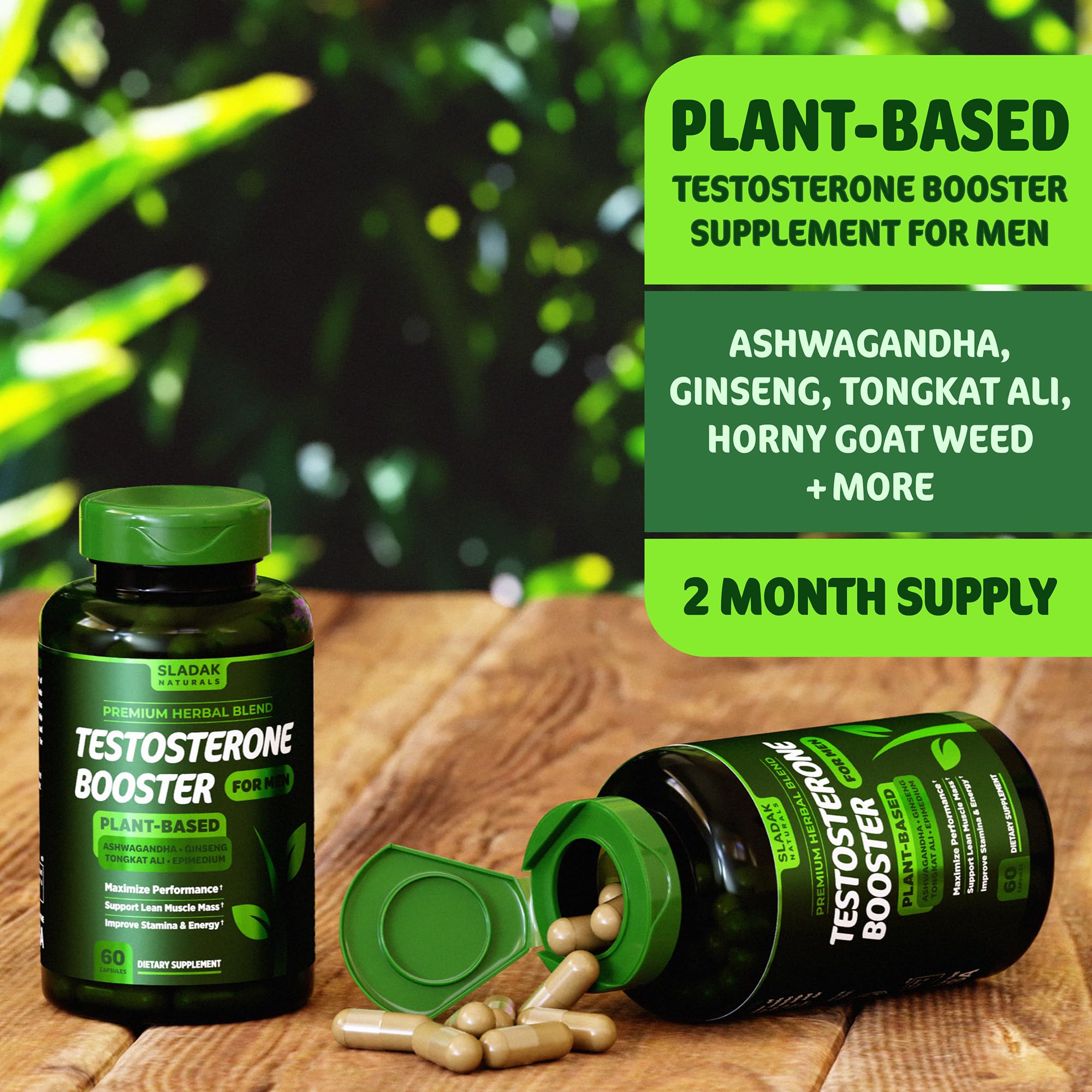 Testosterone Booster Supplement for Men - Male Enhancing Test Boost - Ashwagandha, L-Arginine, Tongkat Ali, Tribulus + More - Workout, Build Muscle, Strength, Energy & Performance - 2 Month Supply SLADAK NATURALS ㅤ Au supplements