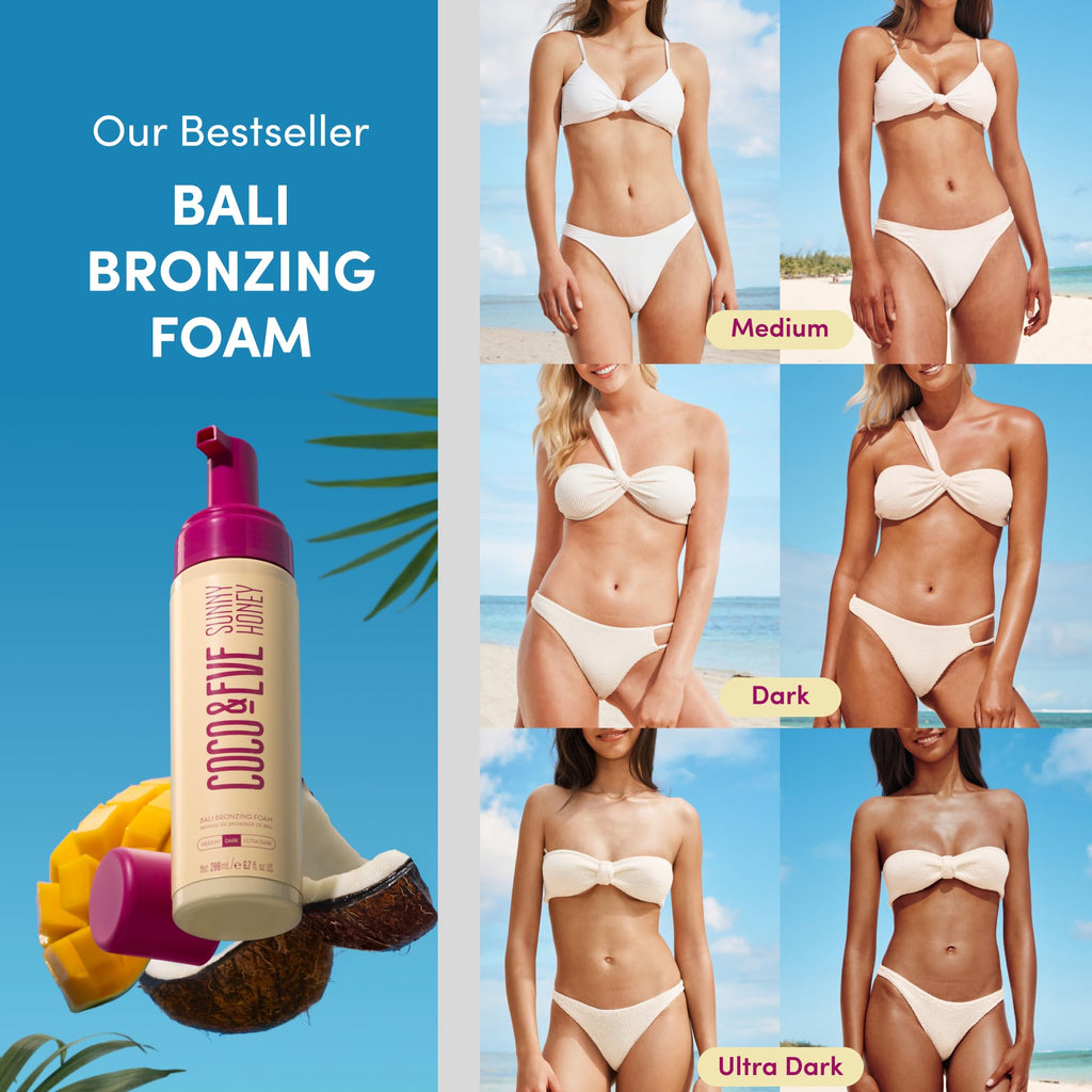 Coco & Eve Sunny Honey Self Tanner Foam - (Medium) Fast Drying, Streak-Free Sunless Tanning Mousse, Tropically Scented Lightweight Natural Looking Tan