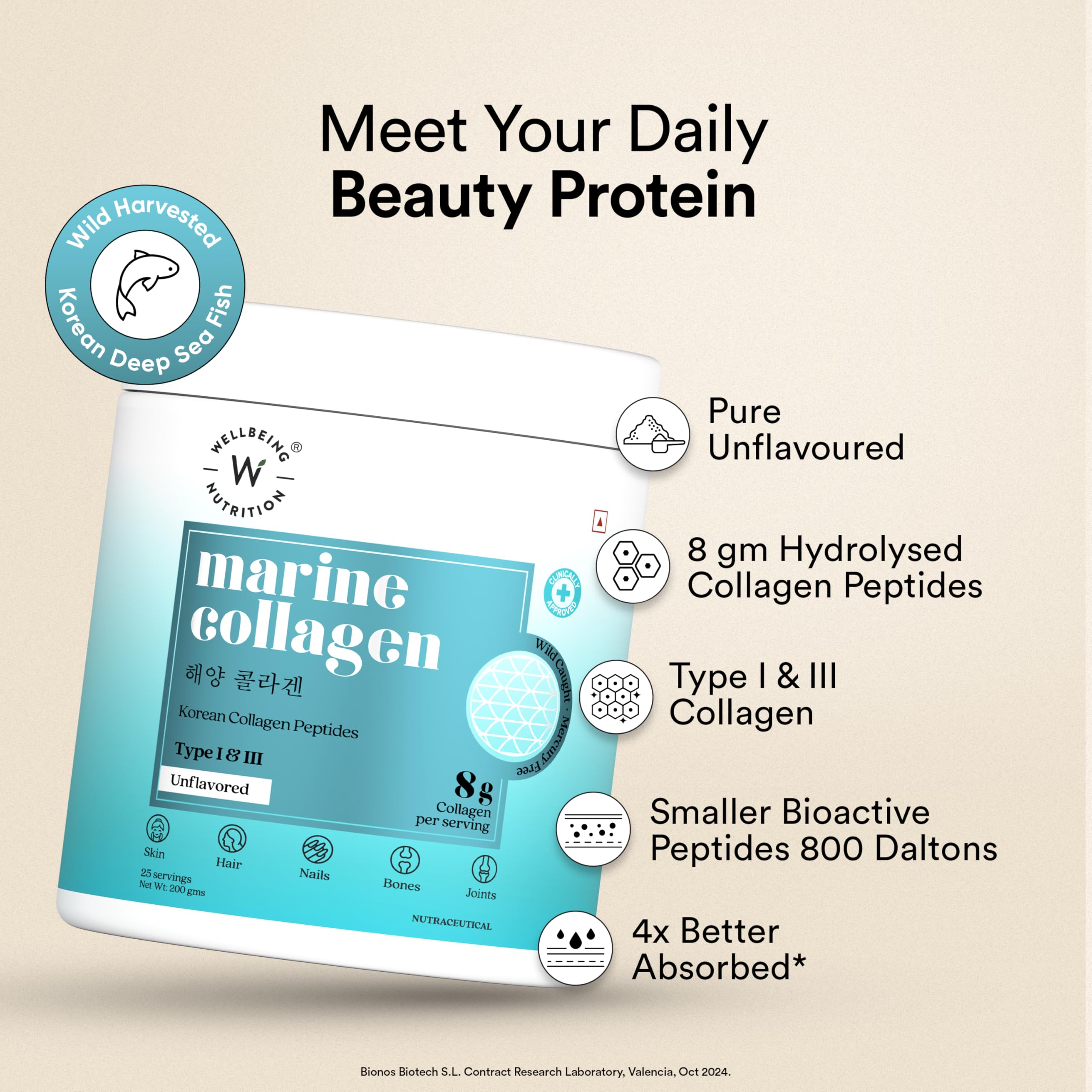 WELLBEING NUTRITION Pure Korean Marine Collagen Supplements for Women & Men, 200g | Hydrolyzed Collagen Powder and Amino Acids | Supports Healthy Skin, Hair, Nails, Bone & Joint | Unflavored WELLBEING NUTRITION Au supplements