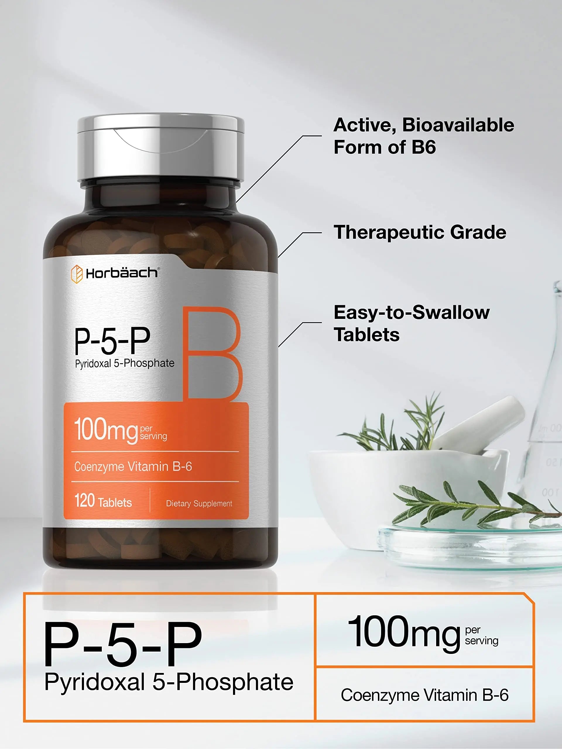 P-5-P Activated Vitamin B6 100mg | 120 Tablets | Vegetarian Supplement, Non-GMO Horbäach Au supplements