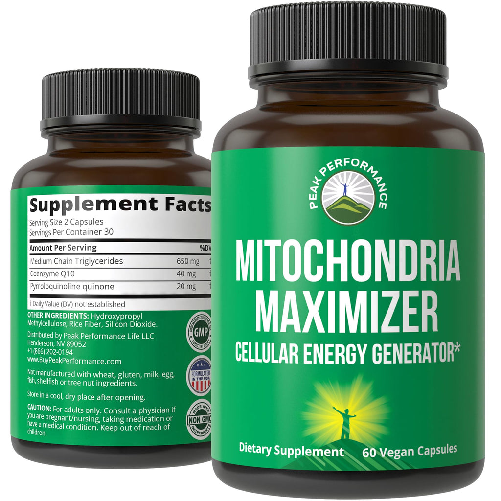 Peak Performance Mitochondria Maximizer with CoQ10 and Active PQQ. Best Mitochondrial Support Supplement with MCT Oil. Natural Cellular Generator for Clean, Energy Support. 60 Vegetarian Capsules Peak Performance Au supplements