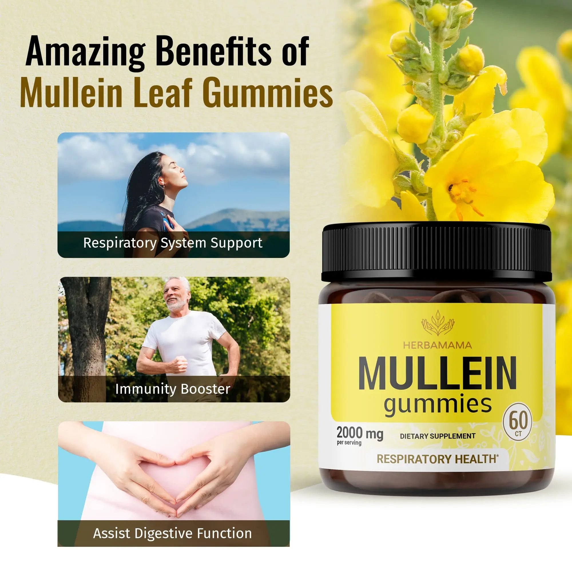 HERBAMAMA Mullein Gummies - Mullein Leaf Dietary Supplement for Respiratory HERBAMAMA Au supplements