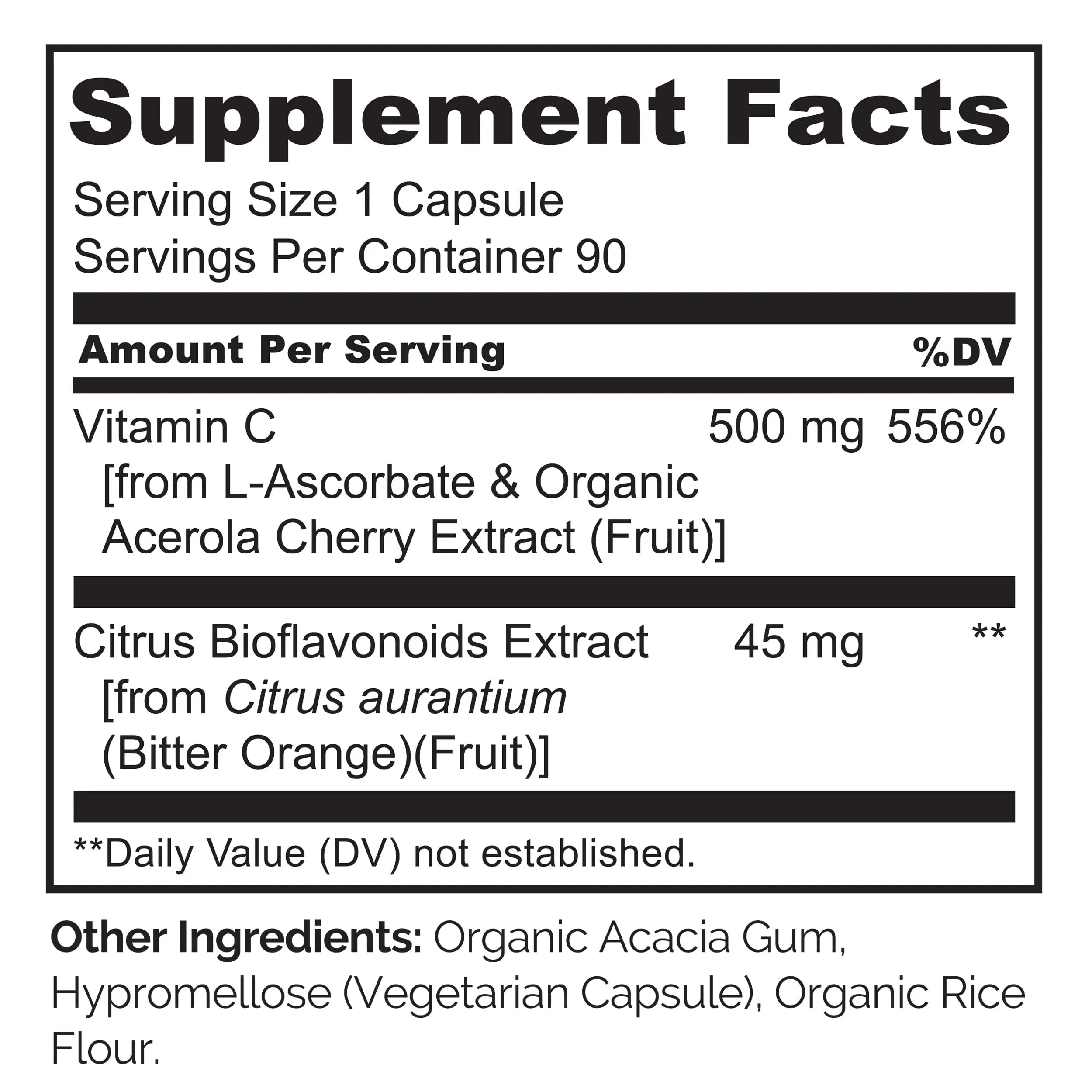 NATURELO Vitamin C with Organic Acerola Cherry Extract and Citrus Bioflavonoids - Vegan Supplement - Immune Support - 500 mg VIT C per Cap NATURELO Au supplements