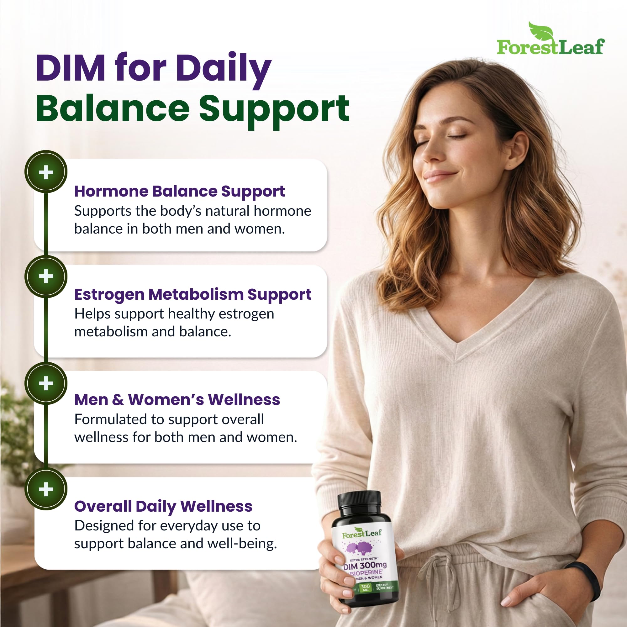 ForestLeaf DIM Supplement - 300mg DIM Estrogen Supplement for Women/Men - Diindolylmethane with BioPerine Black Pepper - Support for Detox, Metabolism, Hormone Balance & Menopause - 90 Caps ForestLeaf Au supplements
