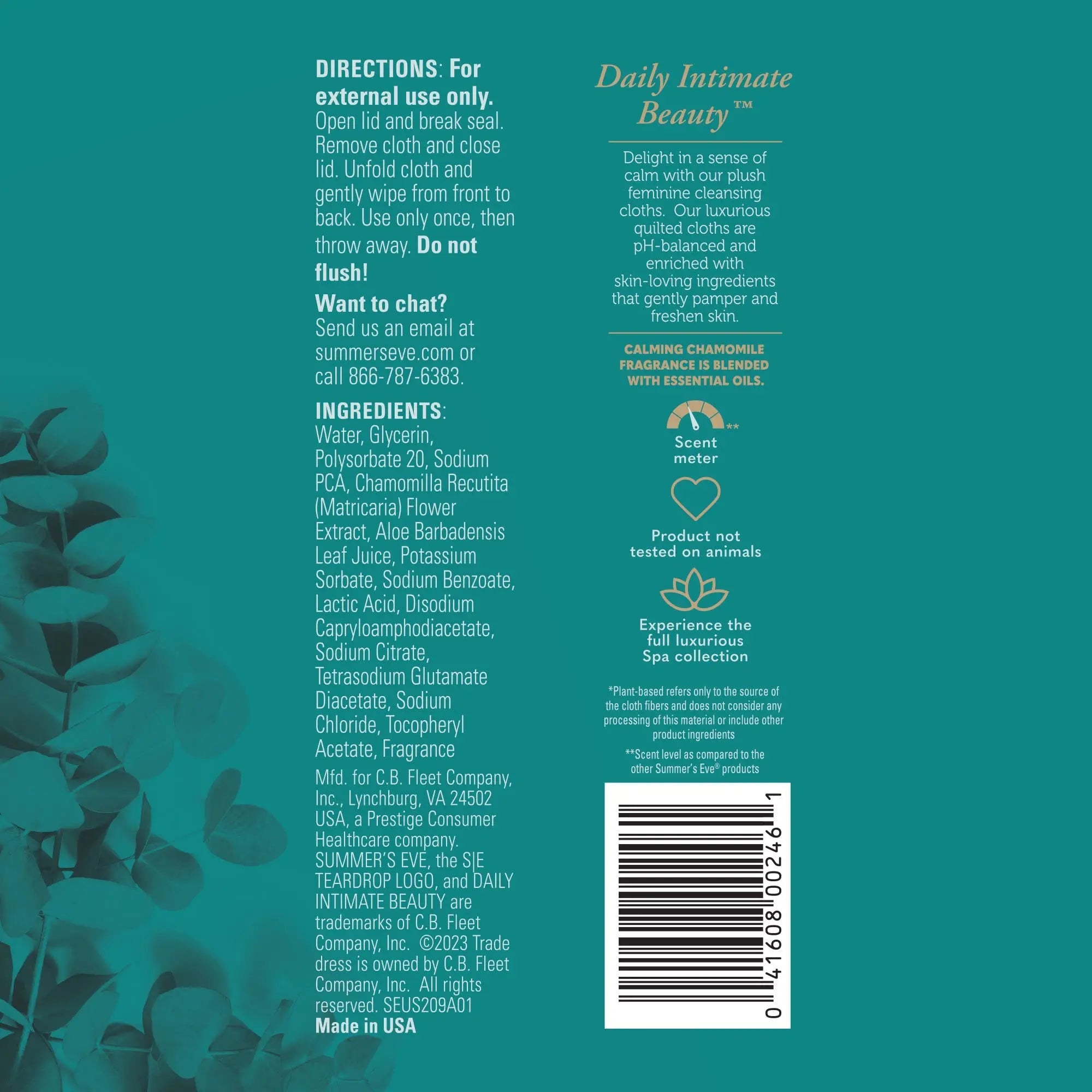 Summer's Eve Spa Calming Chamomile Feminine Wipes, 100% Plant Based*, pH balanced Plush Cloths Summer's Eve Au supplements