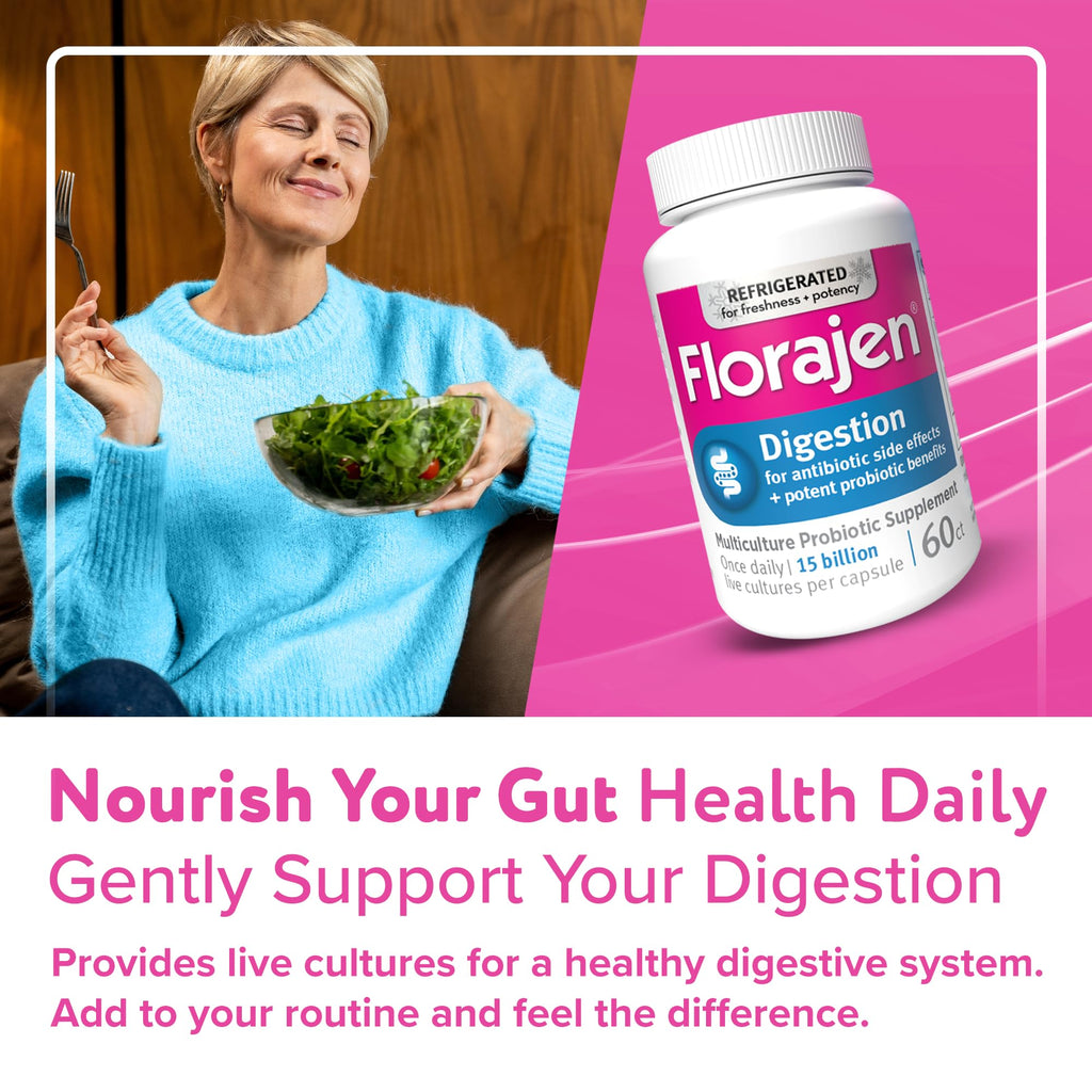 Florajen3 Digestion High Potency Refrigerated Probiotics | Restores Balance in Digestive System | for Antibiotic Side Effects | 60 Capsules