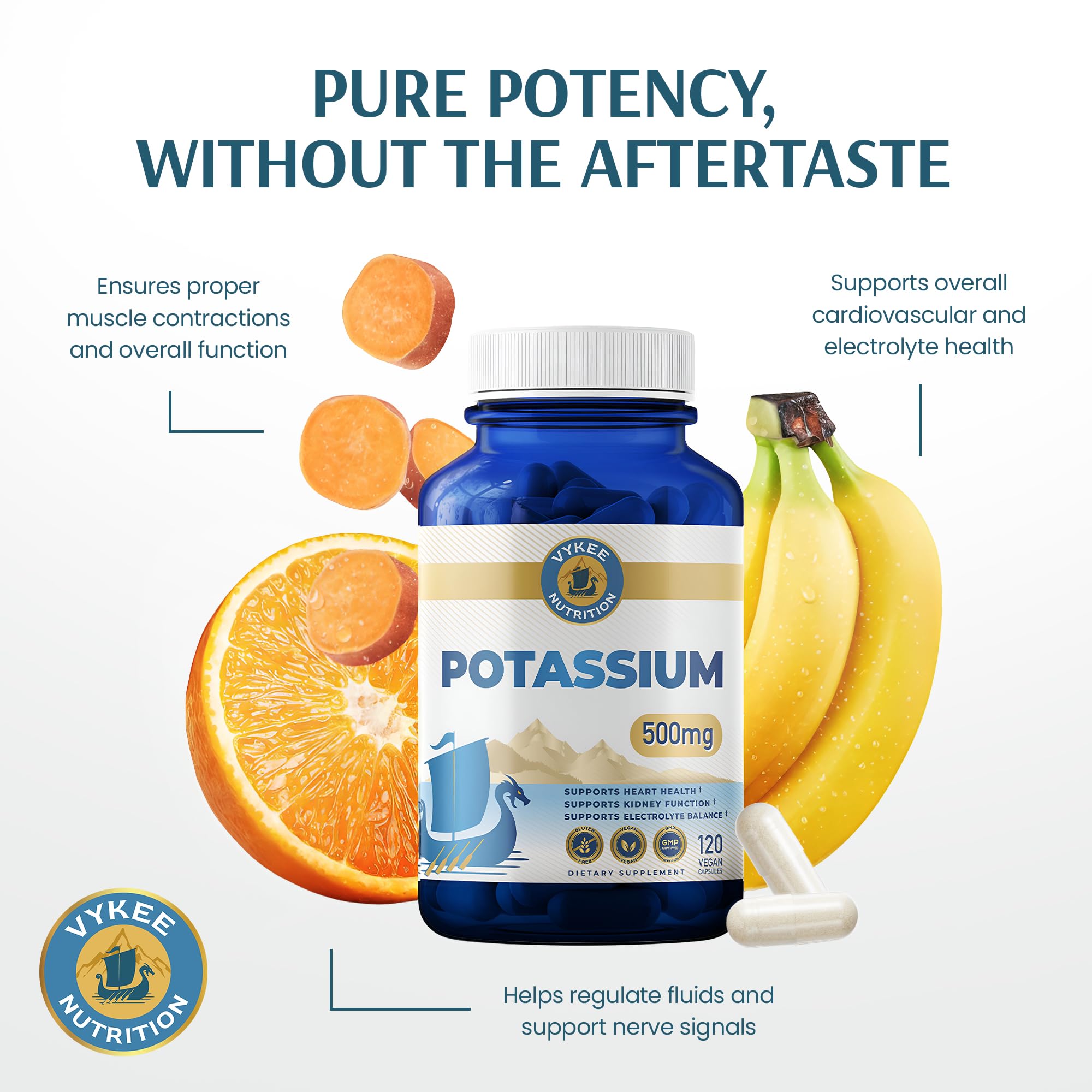 Vykee Nutrition Potassium Citrate Capsules - Supplements for Electrolyte Balance, Muscle & Heart Health - Vegan, Non-GMO,