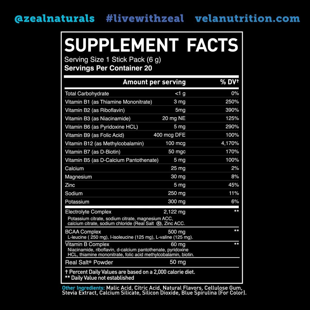 Enhanced Powder Stick Packs (Blue Raspberry - 20 Packets) Sugar Free + BCAA B-Vitamin Zeal Naturals Au supplements