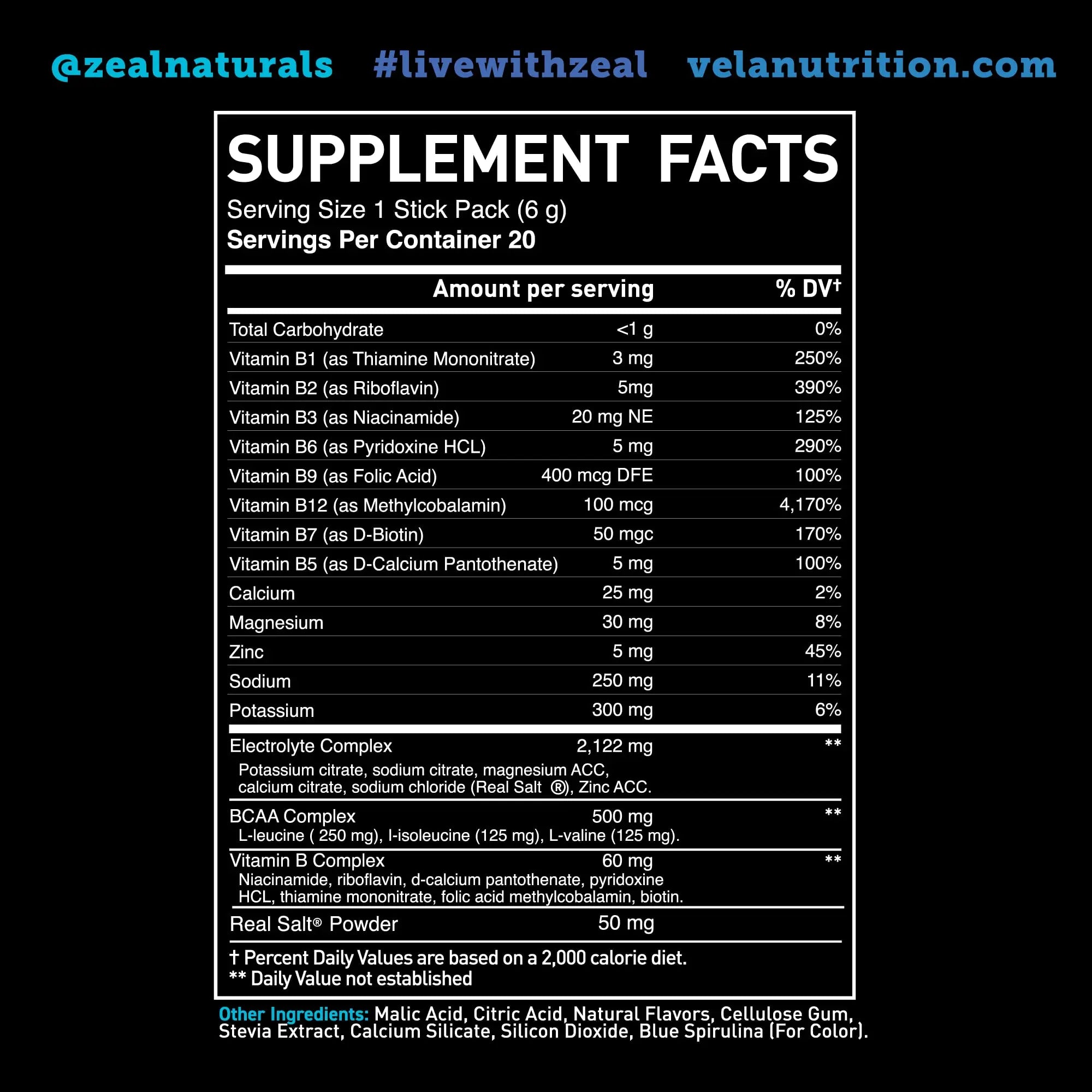 Enhanced Powder Stick Packs (Blue Raspberry - 20 Packets) Sugar Free + BCAA B-Vitamin Zeal Naturals Au supplements