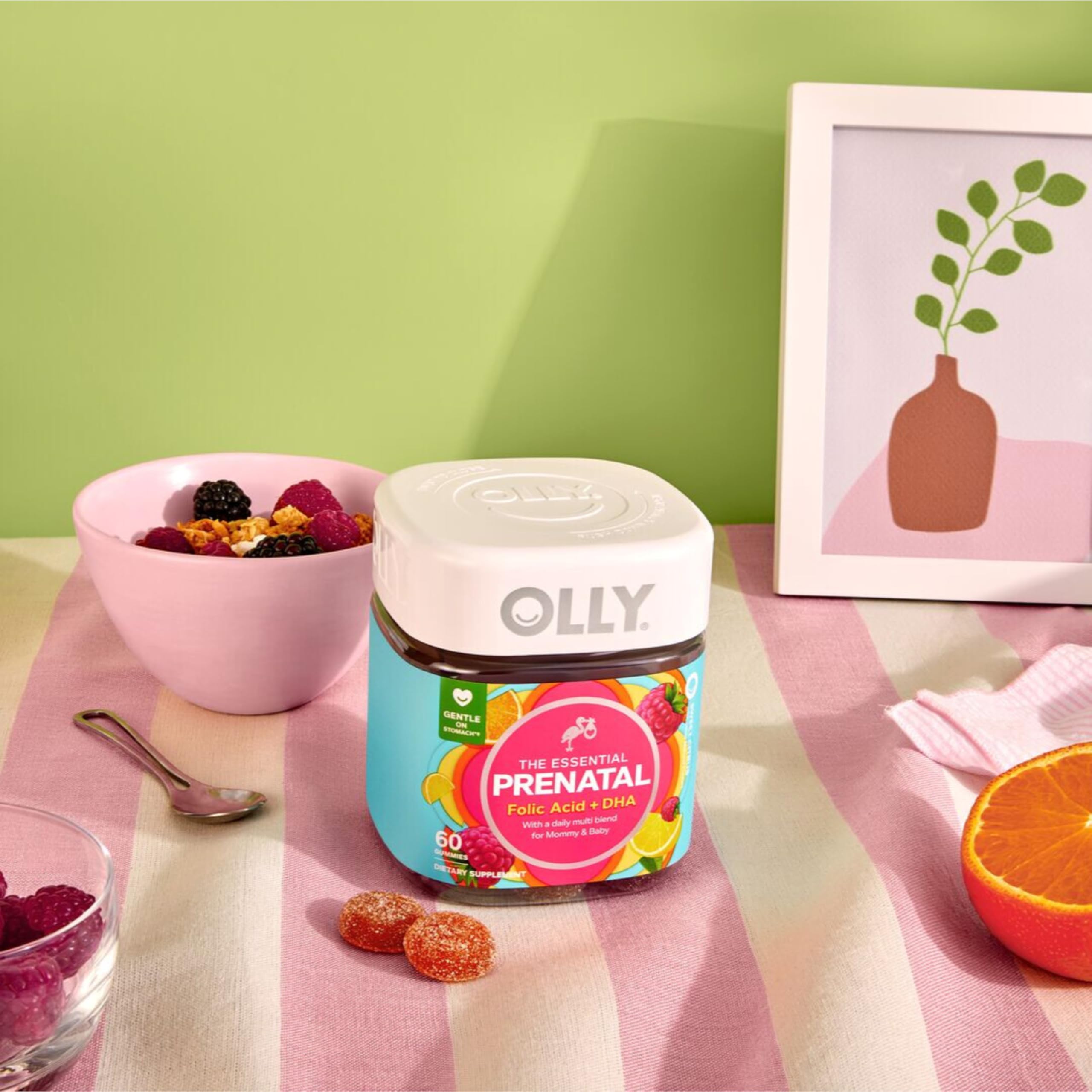 OLLY Prenatal Multivitamin Gummy, Supports Healthy Growth and Brain Development, Folic Acid, Vitamin D, Omega 3 DHA, Chewable Supplement